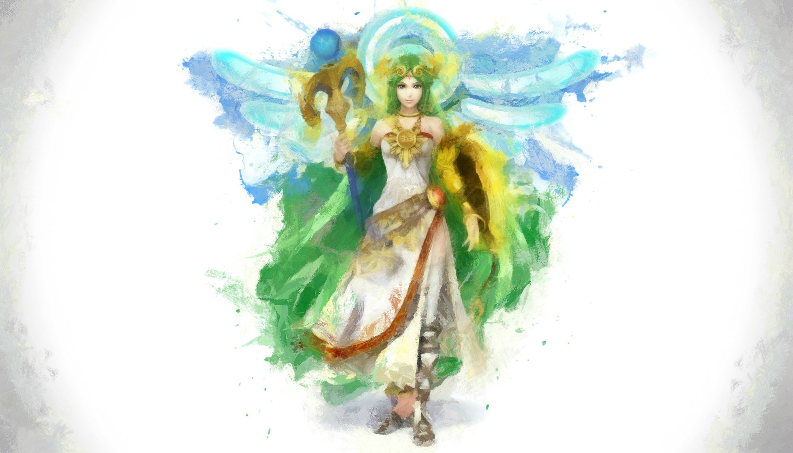 Palutena from Super Smash Bros. with watercolor effects HD Wallpaper