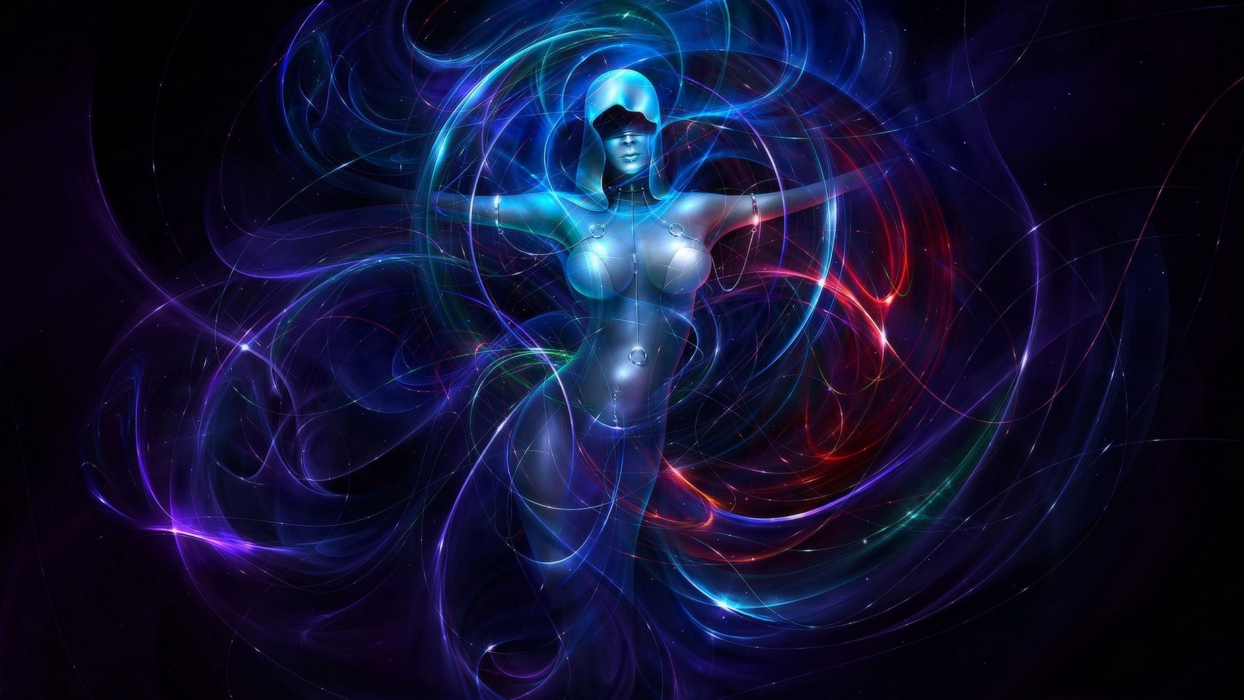 Woman in a cosmic vortex of fractal art HD Wallpaper