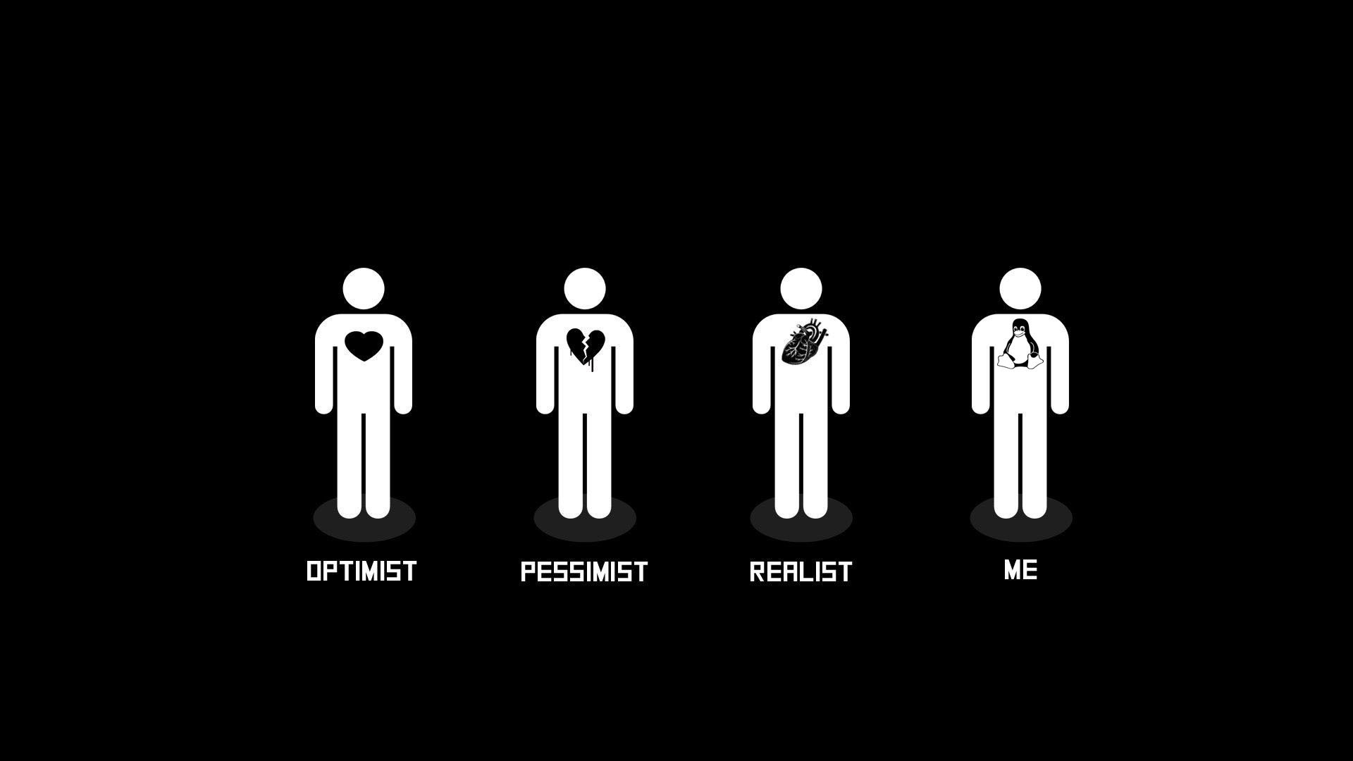 Optimist, Pessimist, Realist, and Me with Linux logo HD Wallpaper