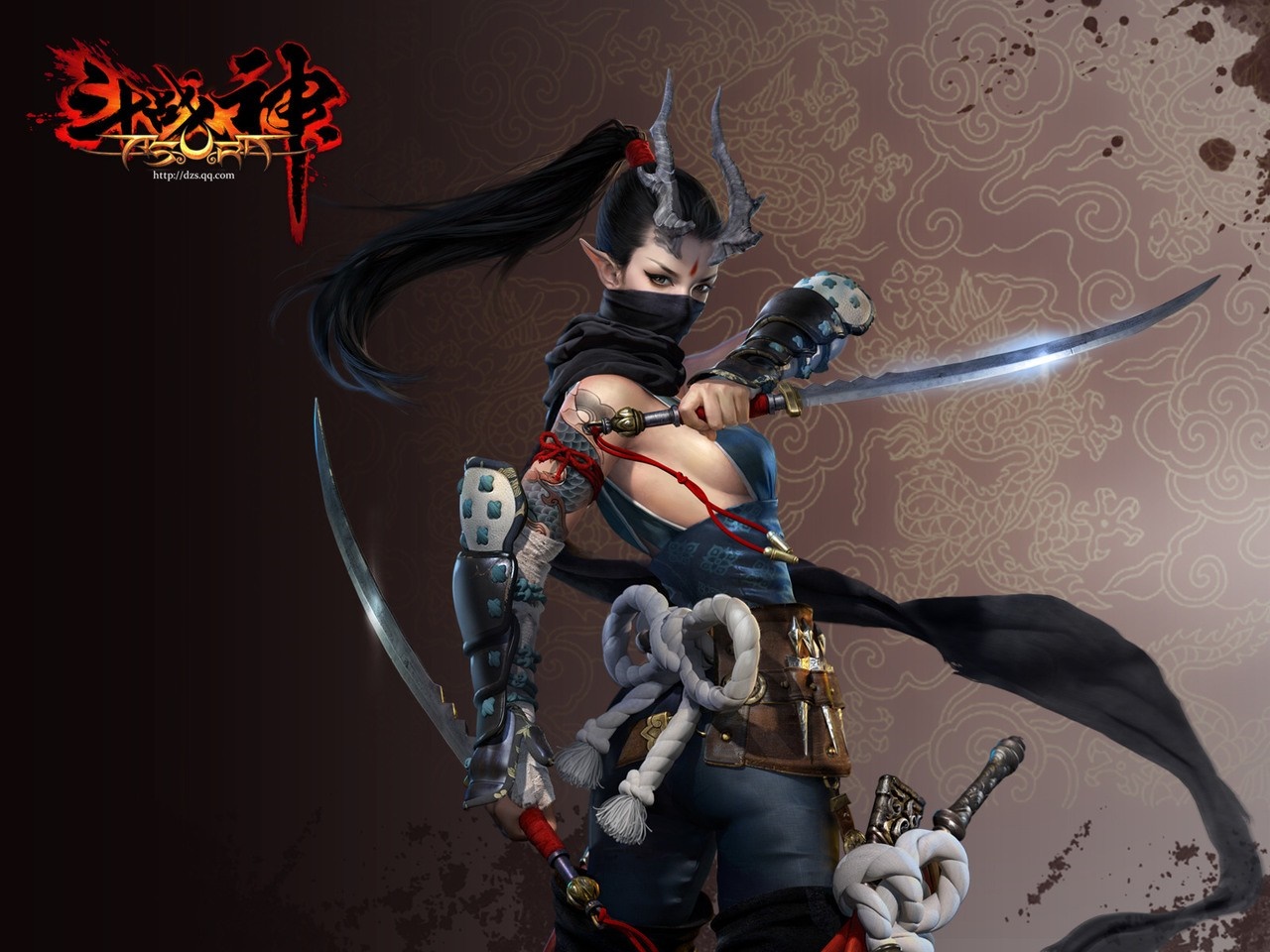 Asura anime character with swords HD Wallpaper