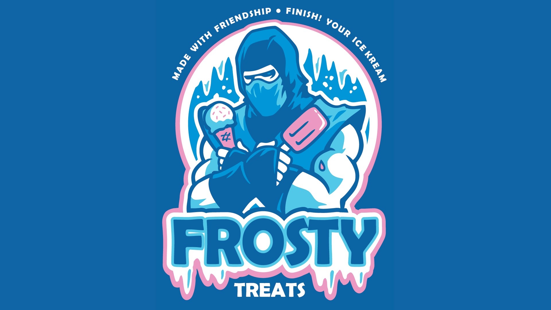 Frosty Treats logo with ninja character holding ice cream HD Wallpaper