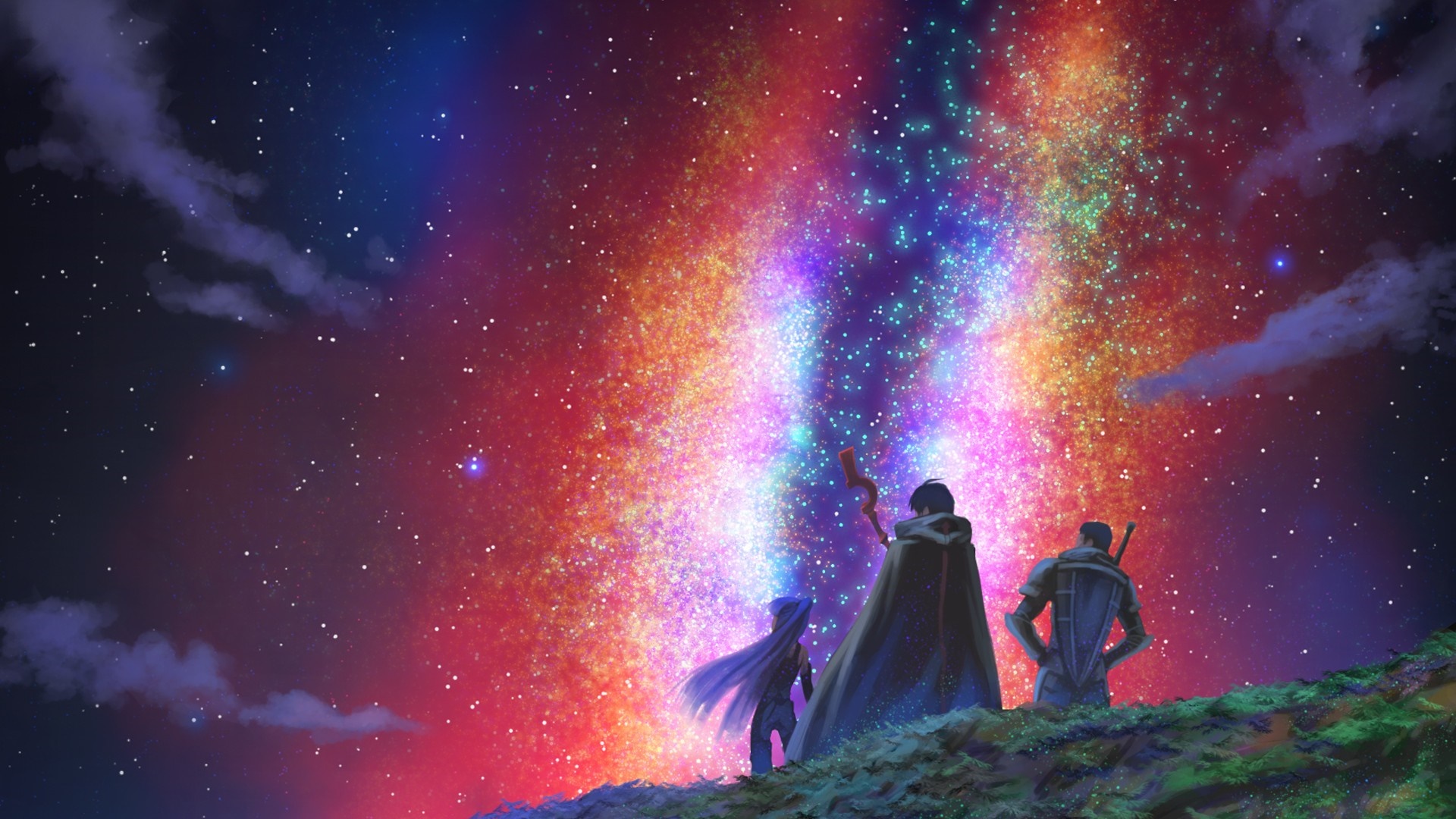 Akatsuki and Shiroe from Log Horizon watching a nebula HD Wallpaper