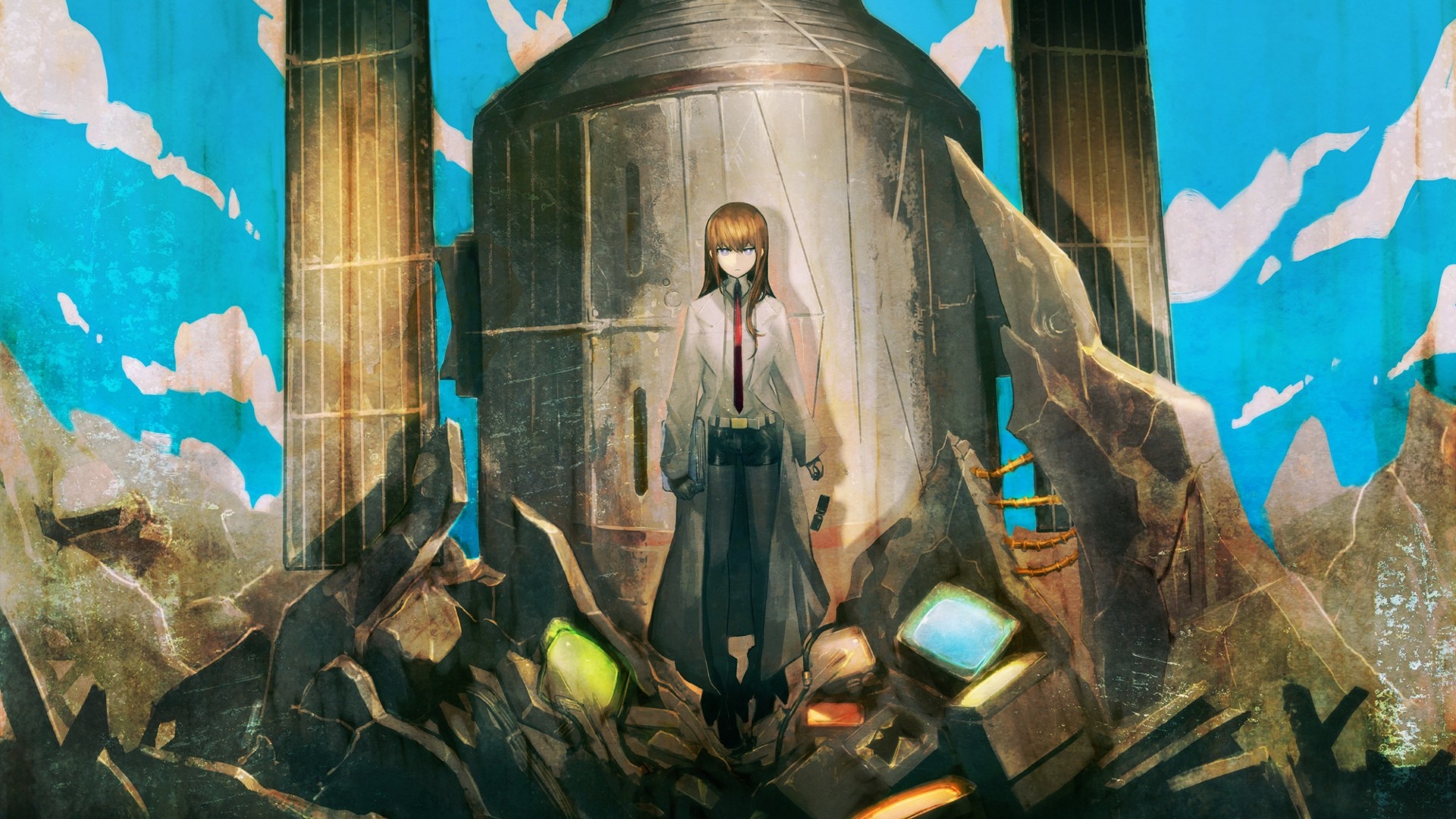 Makise Kurisu from Steins Gate in a ruined landscape HD Wallpaper