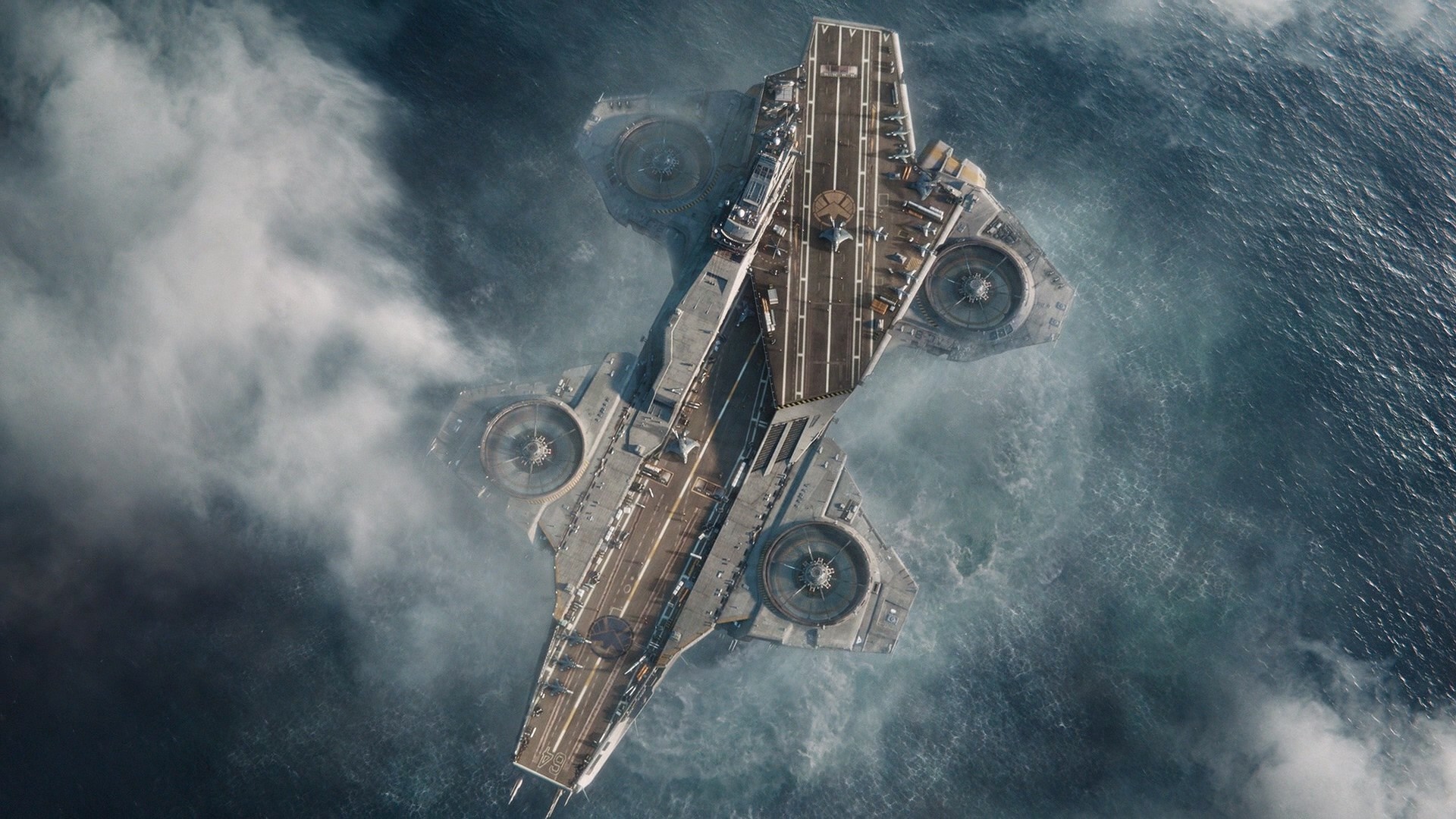 S.H.I.E.L.D. Helicarrier flying over the ocean HD Wallpaper
