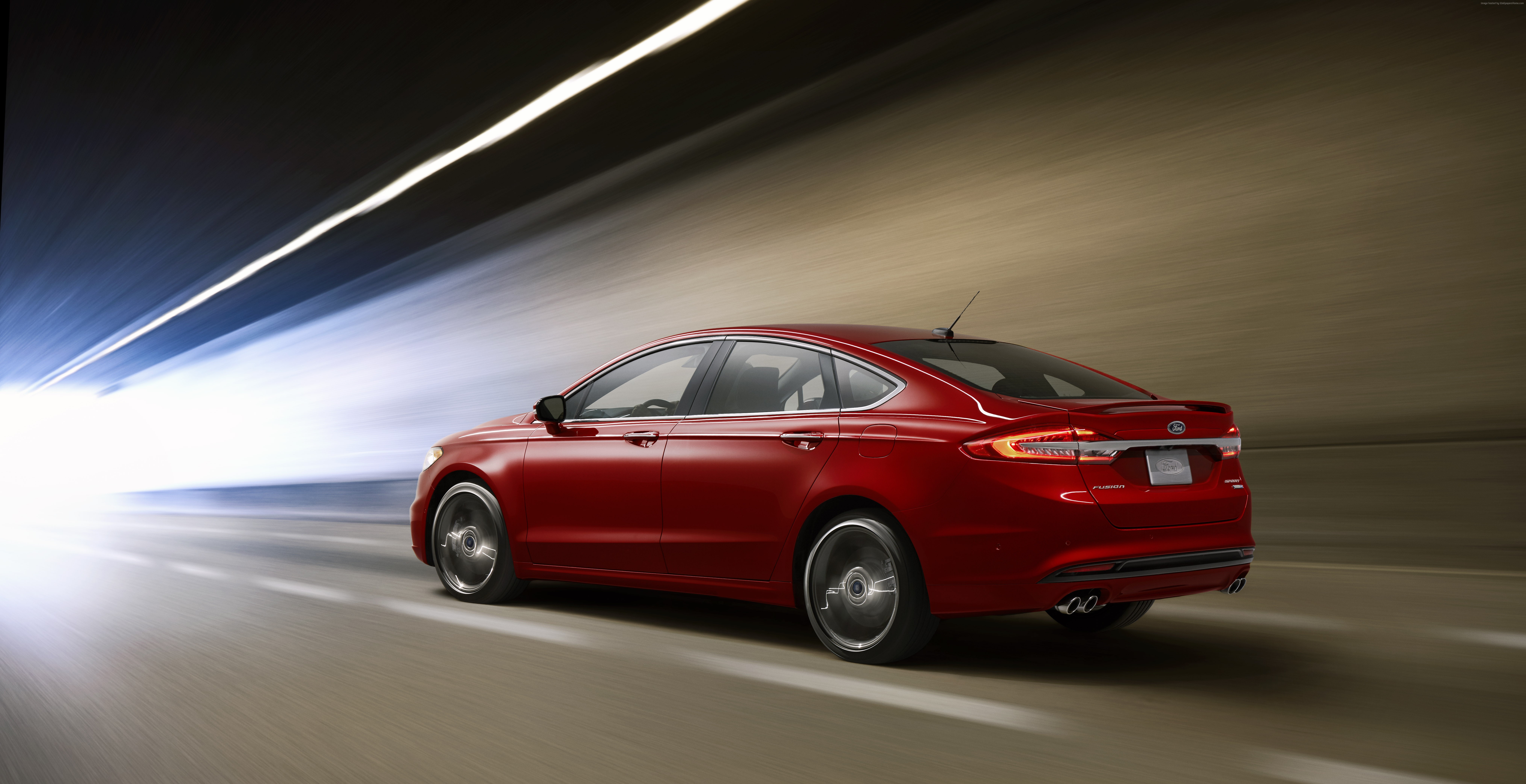 Red Ford Fusion V6 Sport driving in a tunnel HD Wallpaper