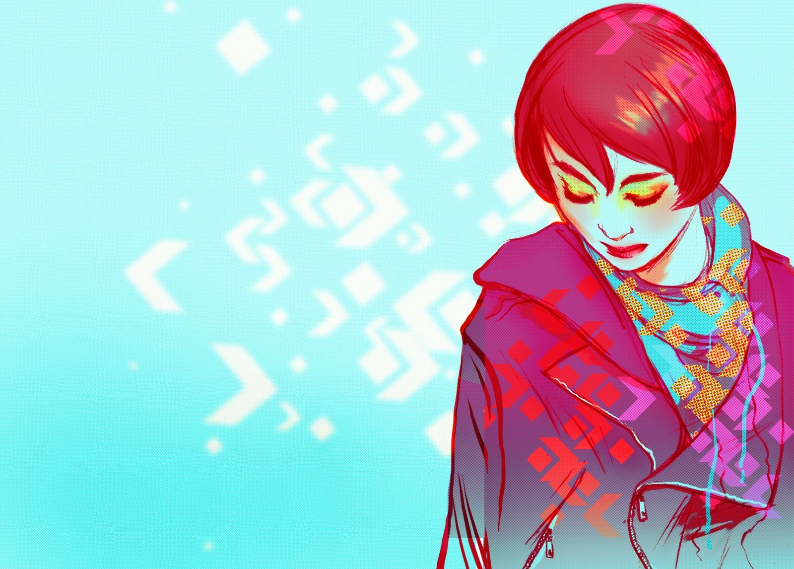 Anime illustration of a woman with red hair HD Wallpaper