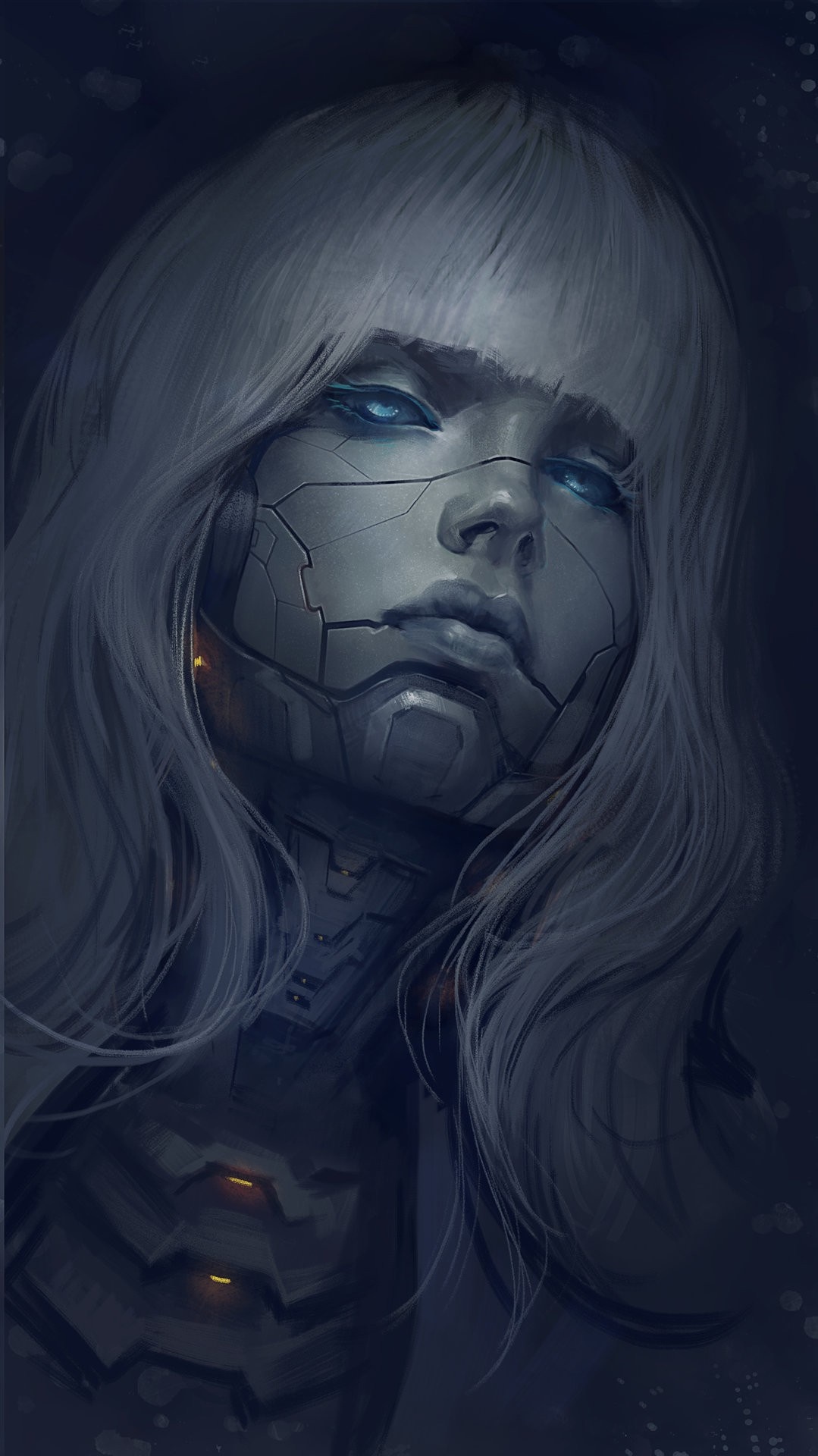 Cybernetic woman with blue eyes and white hair HD Wallpaper