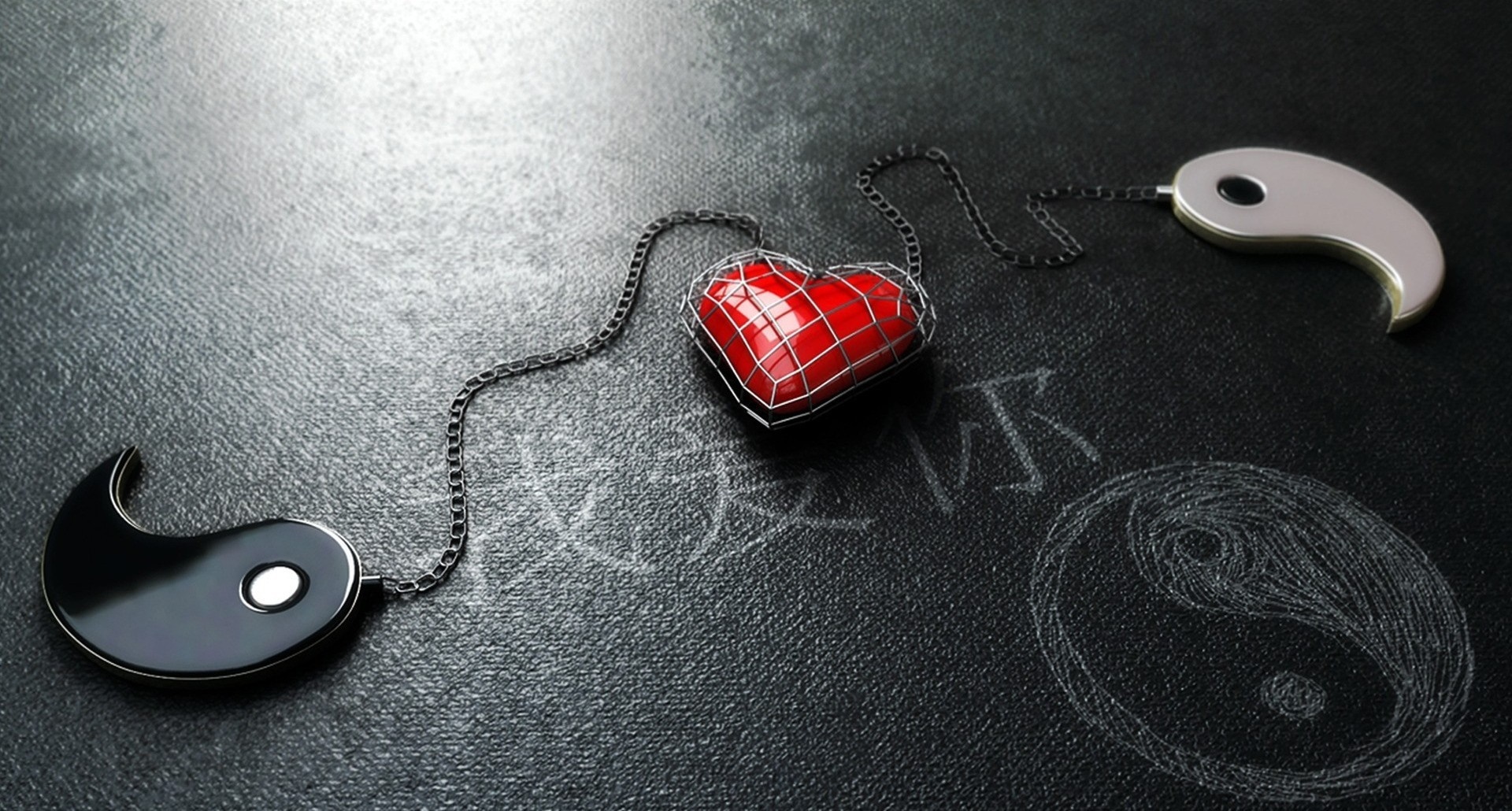 Yin and Yang pendants with heart necklace HD Wallpaper