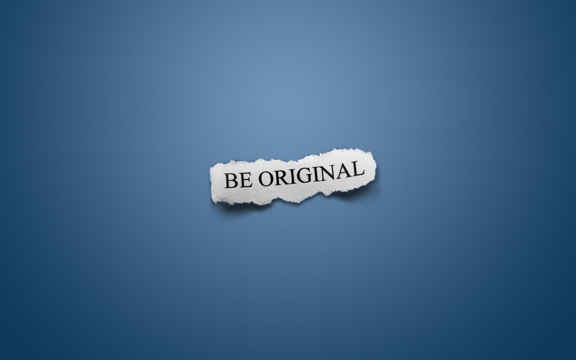 Torn paper with "BE ORIGINAL" text on blue background HD Wallpaper