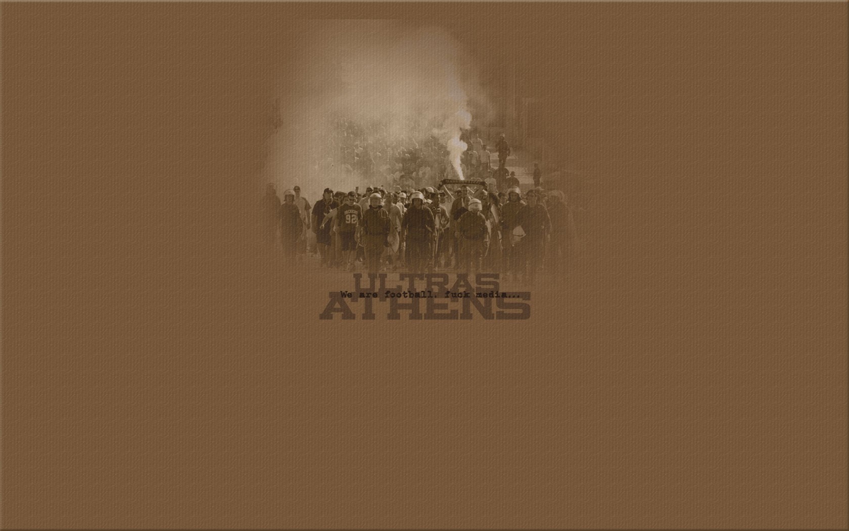 Ultras Athens crowd with flares and text HD Wallpaper
