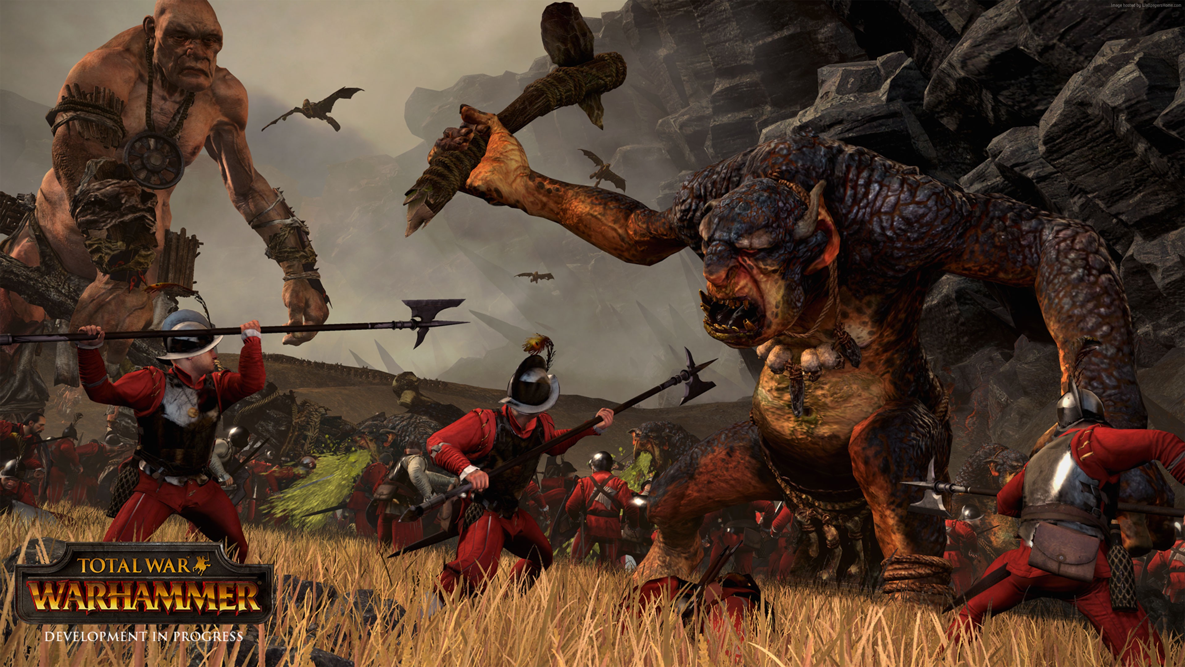 Total War: Warhammer - Giants and soldiers in battle HD Wallpaper