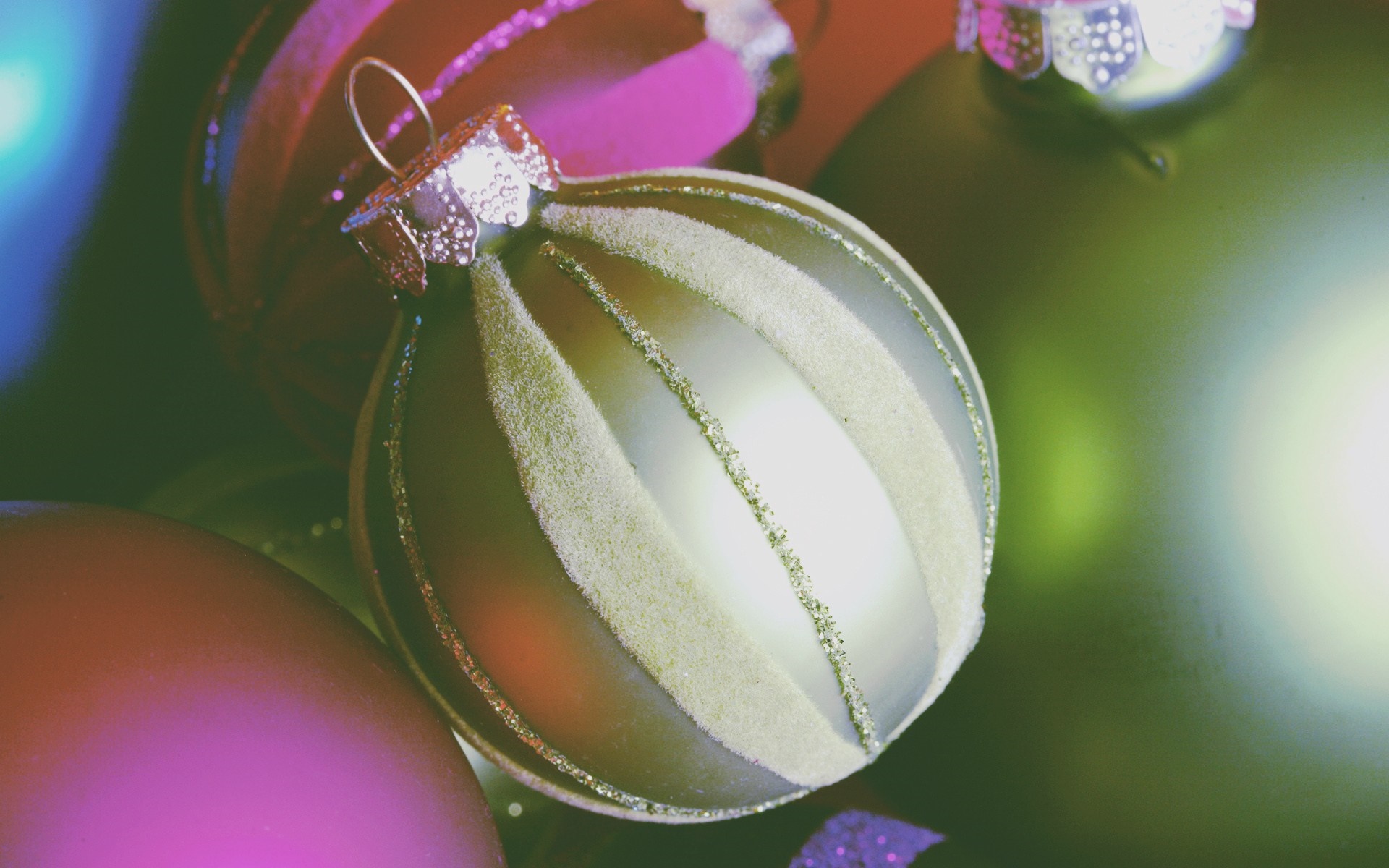 Close up of Christmas ornaments with glitter HD Wallpaper