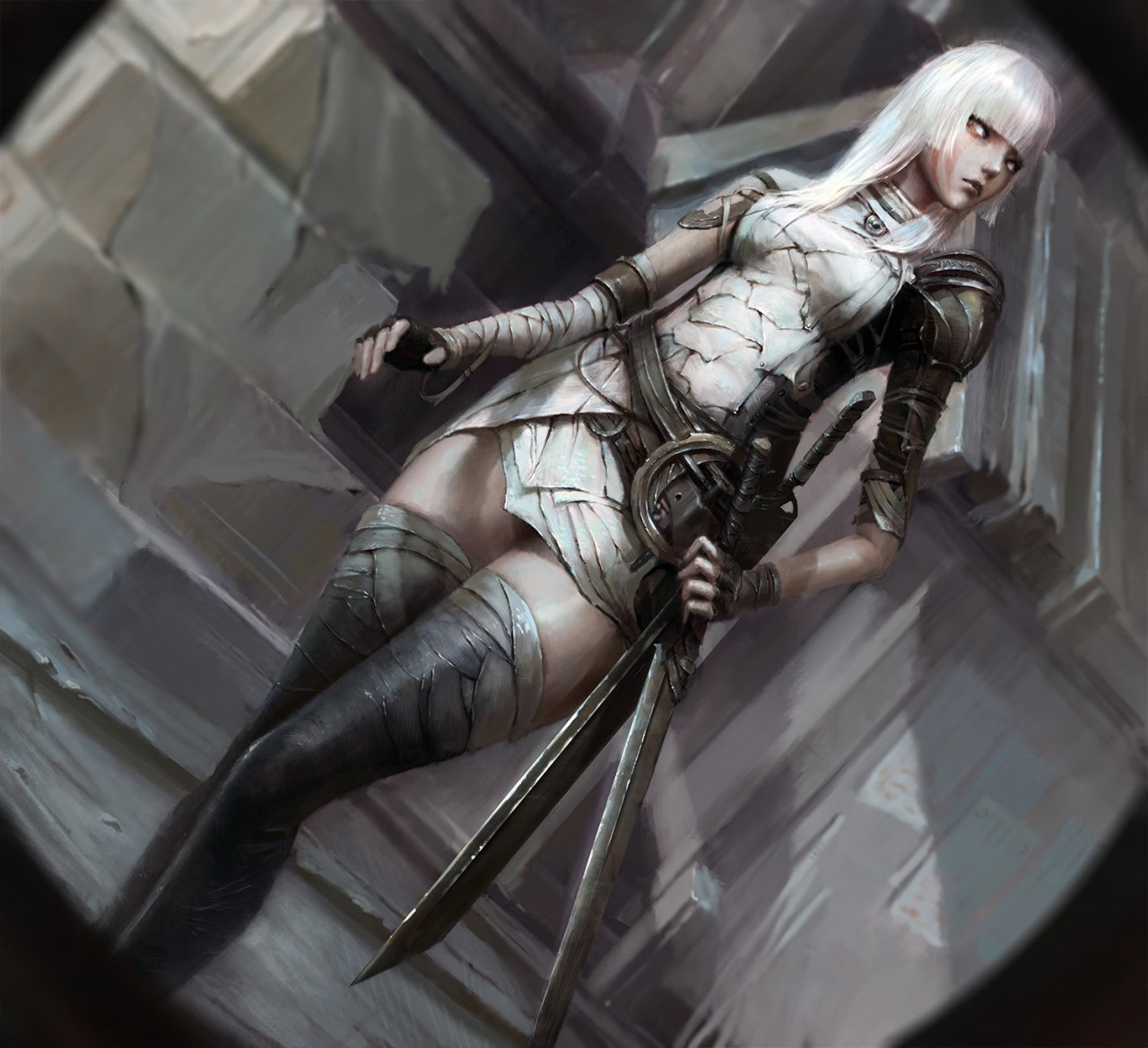 Anime warrior with swords and white outfit HD Wallpaper