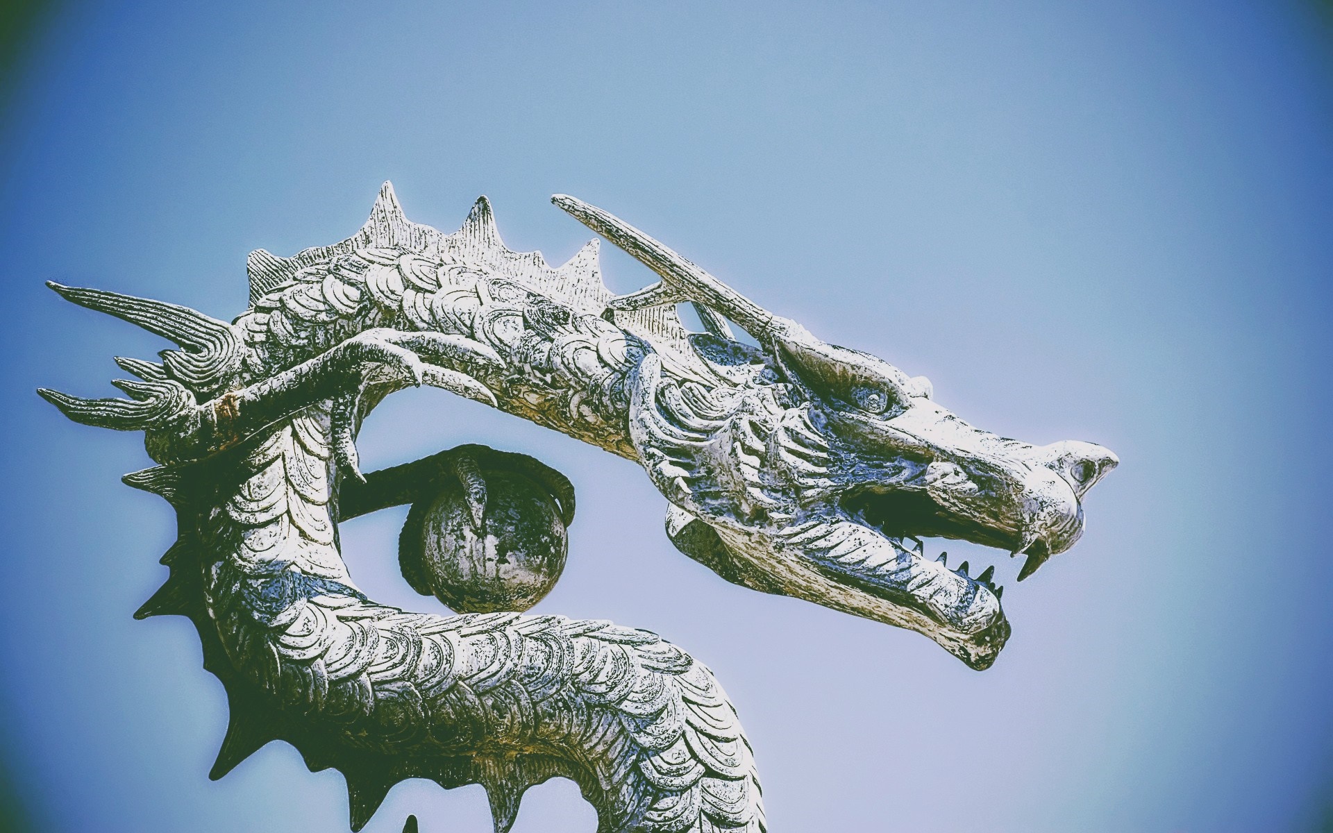 Stone Dragon Statue Against Blue Sky HD Wallpaper