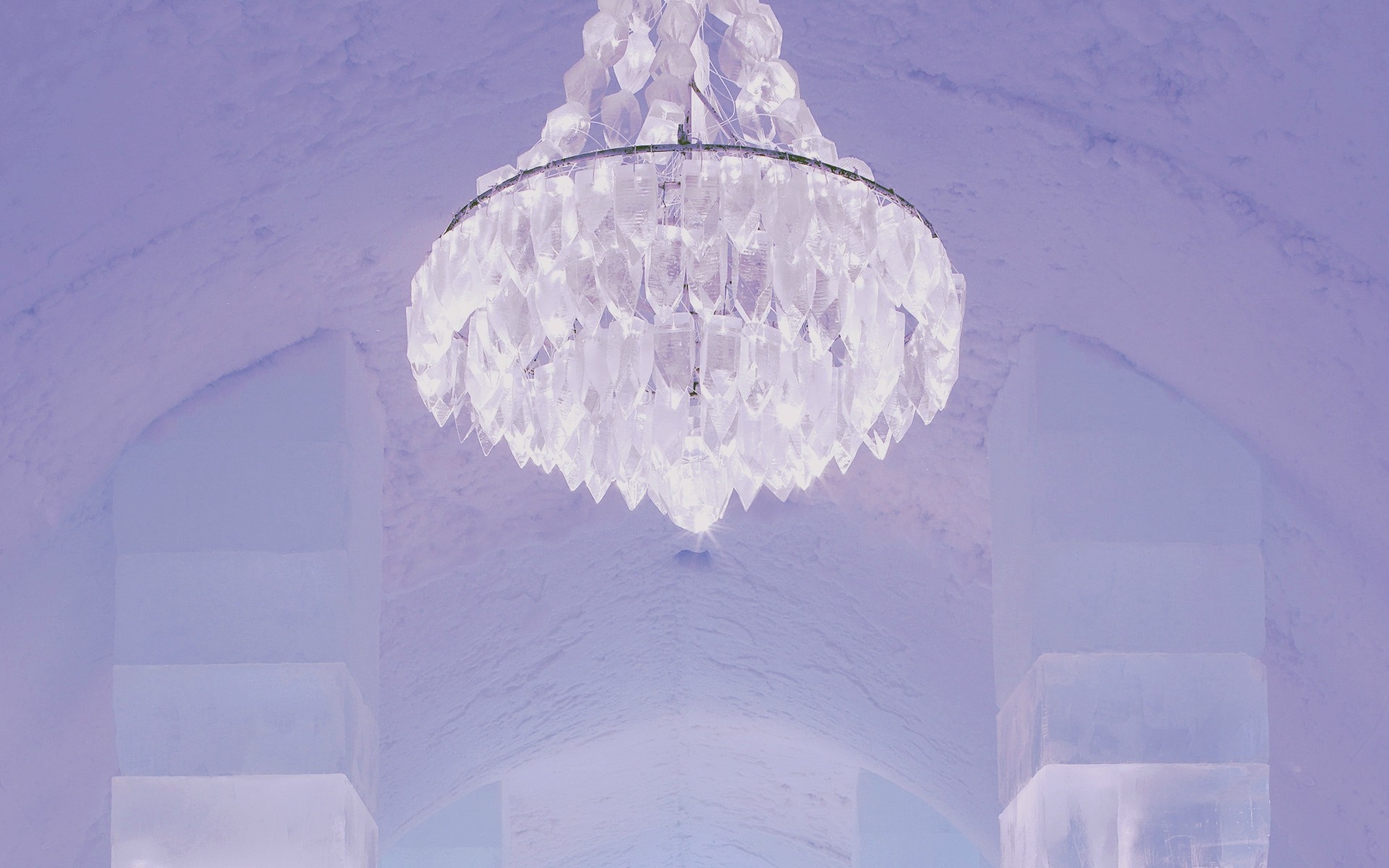 Ice chandelier in a blue ice dome HD Wallpaper