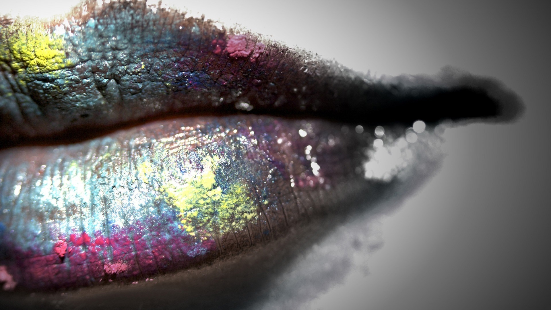 Close-up of lips with colorful glitter makeup HD Wallpaper