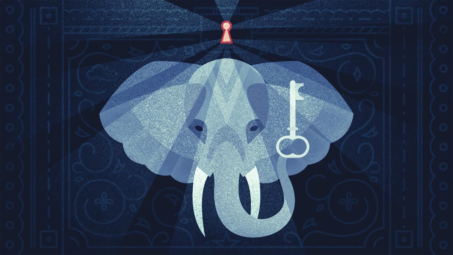 Illustration of an elephant with a key and a keyhole HD Wallpaper