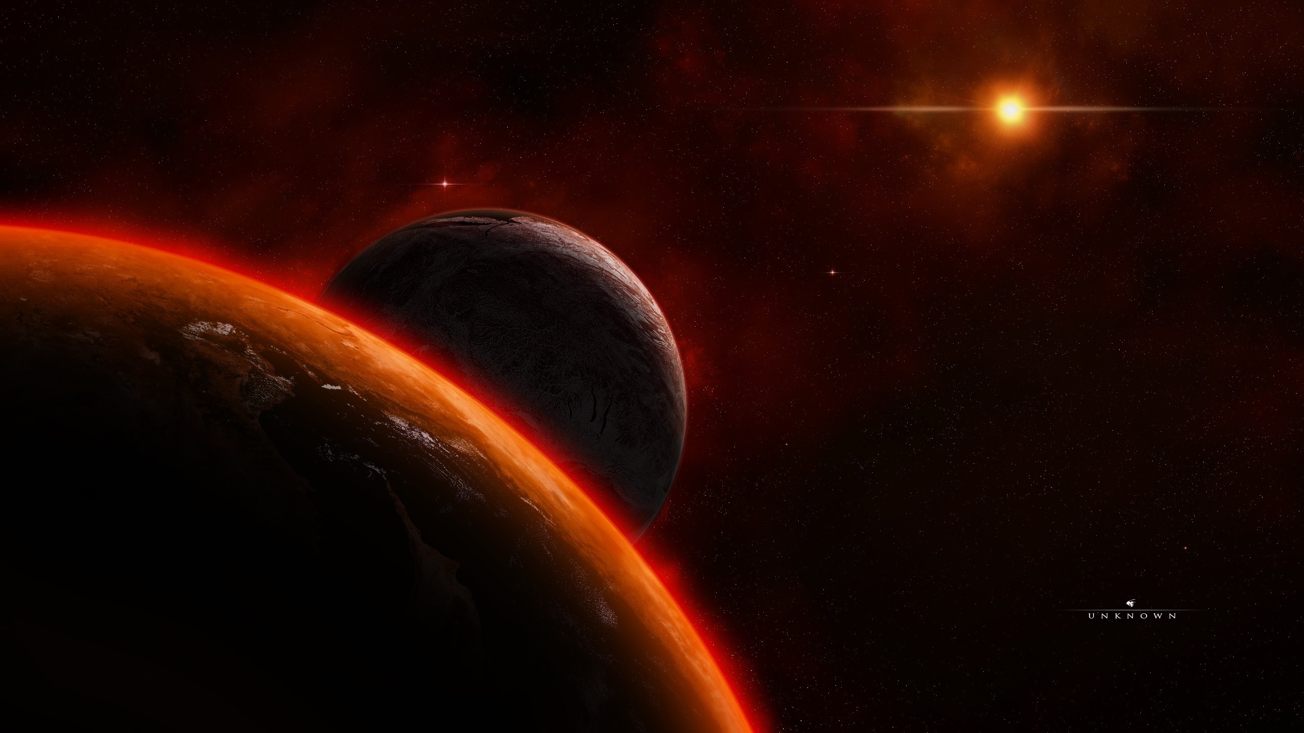 Planets and a distant sun in deep space HD Wallpaper
