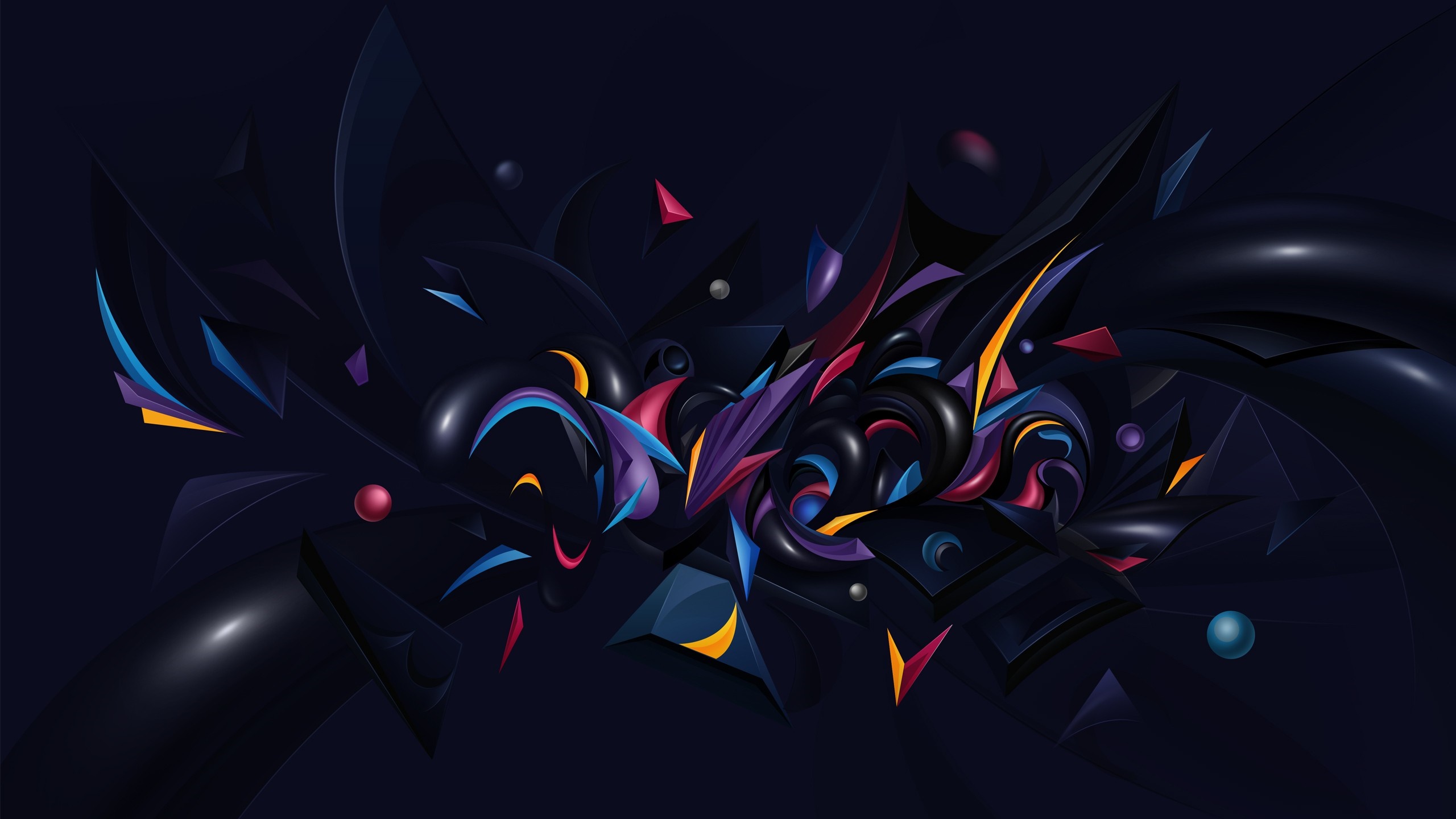 Abstract dark illustration with colorful geometric shapes HD Wallpaper
