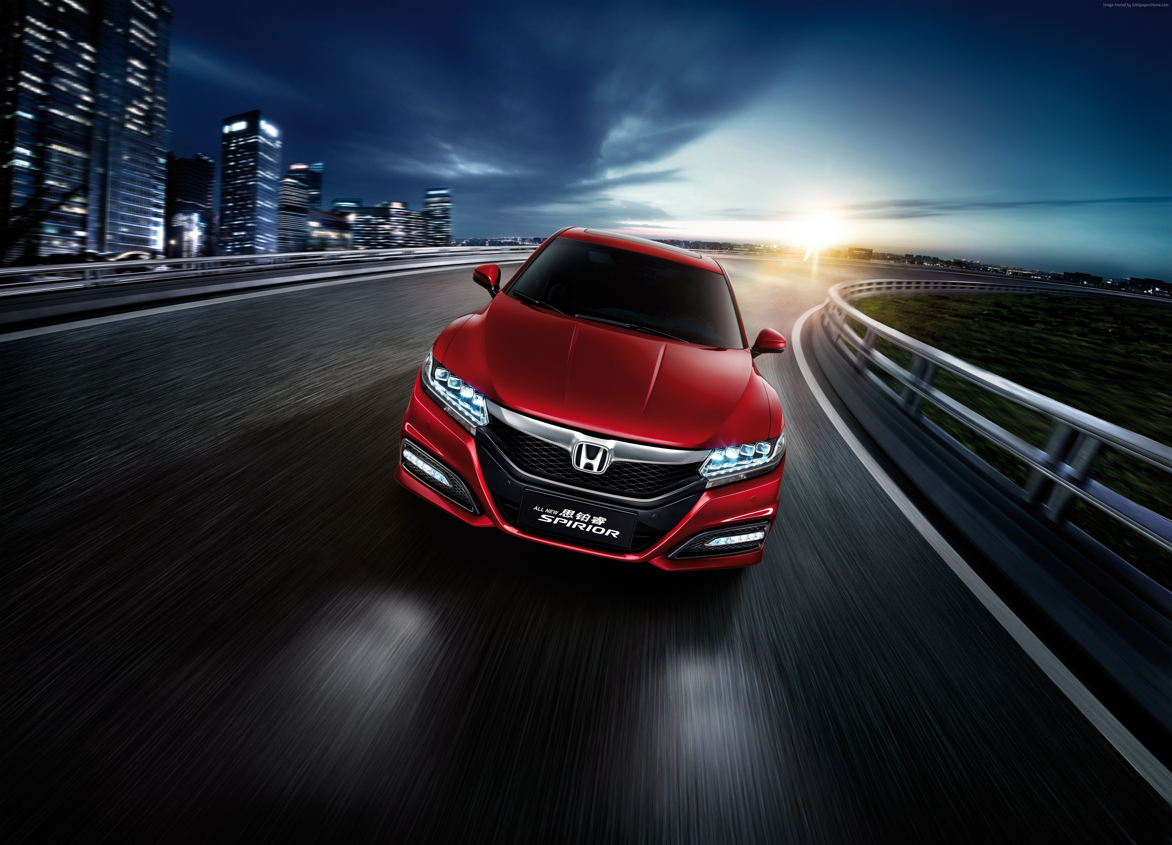 Red Honda Spirior Si driving on a highway at night HD Wallpaper
