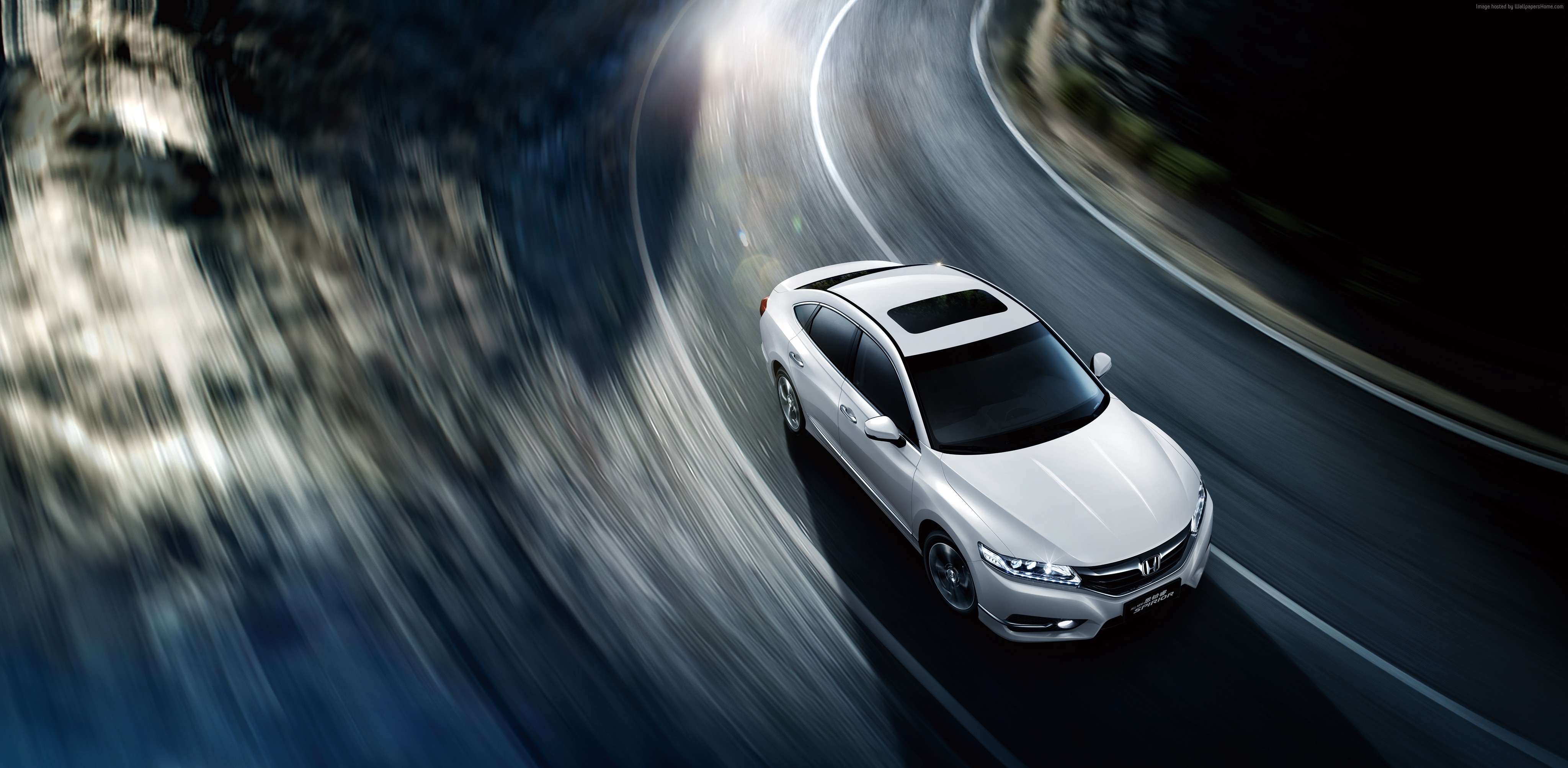 White Honda Spirior Si sedan on a winding road HD Wallpaper
