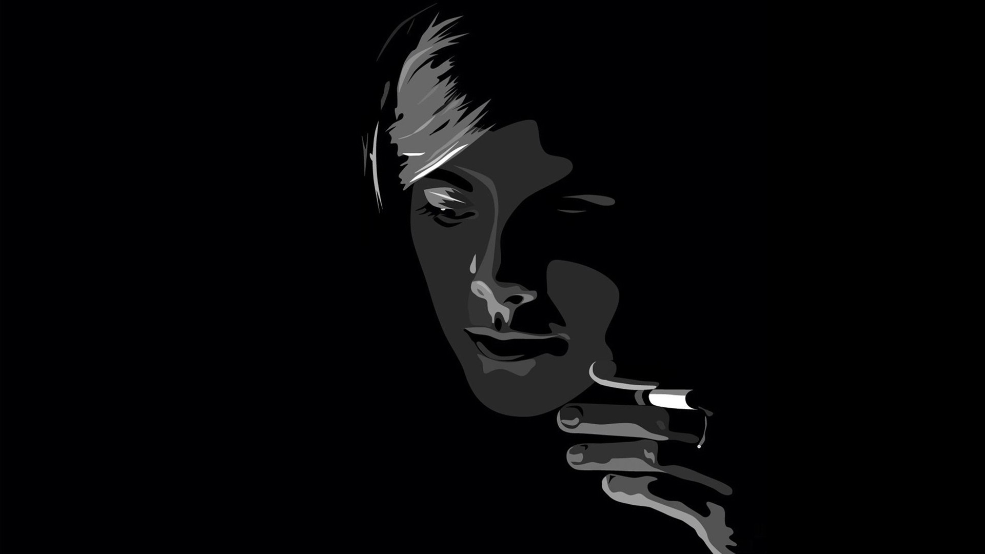 Monochrome illustration of a person smoking HD Wallpaper
