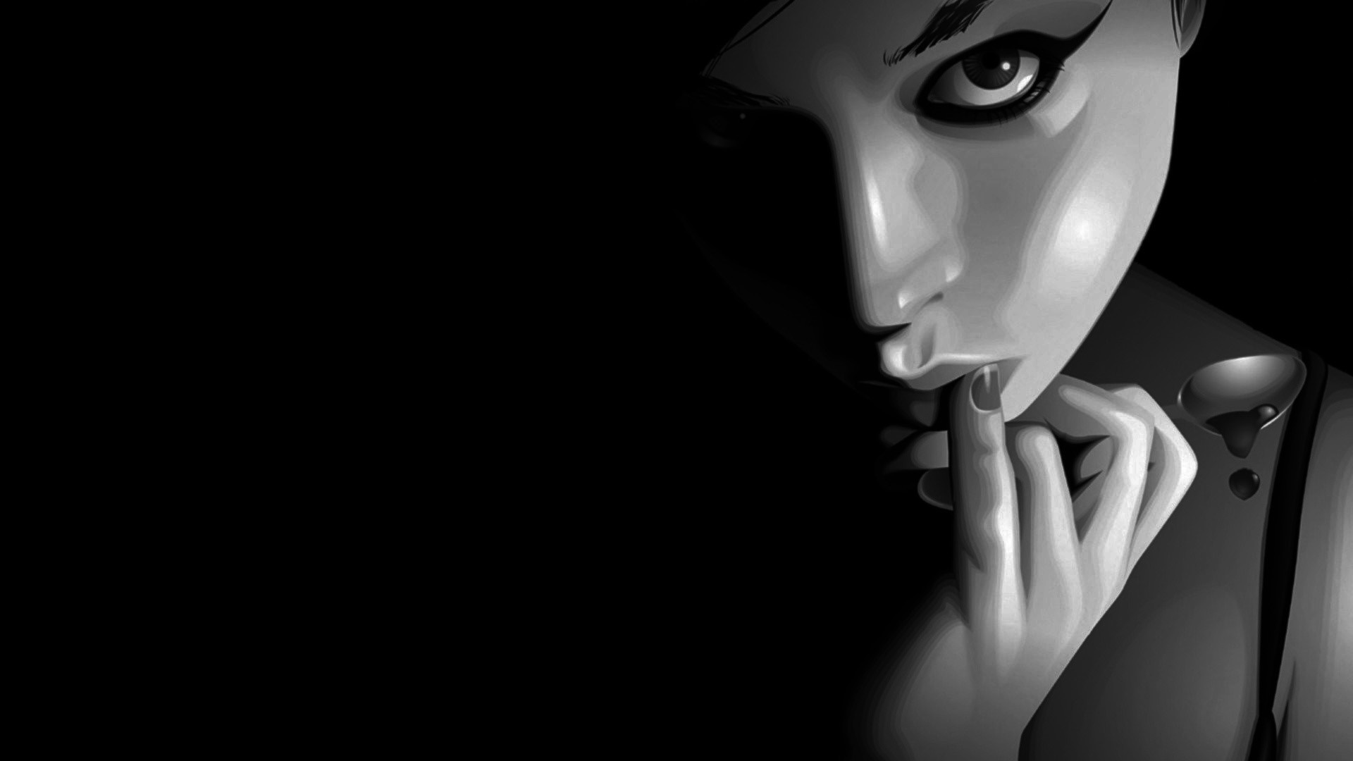 Monochrome portrait of a woman with finger to lips HD Wallpaper