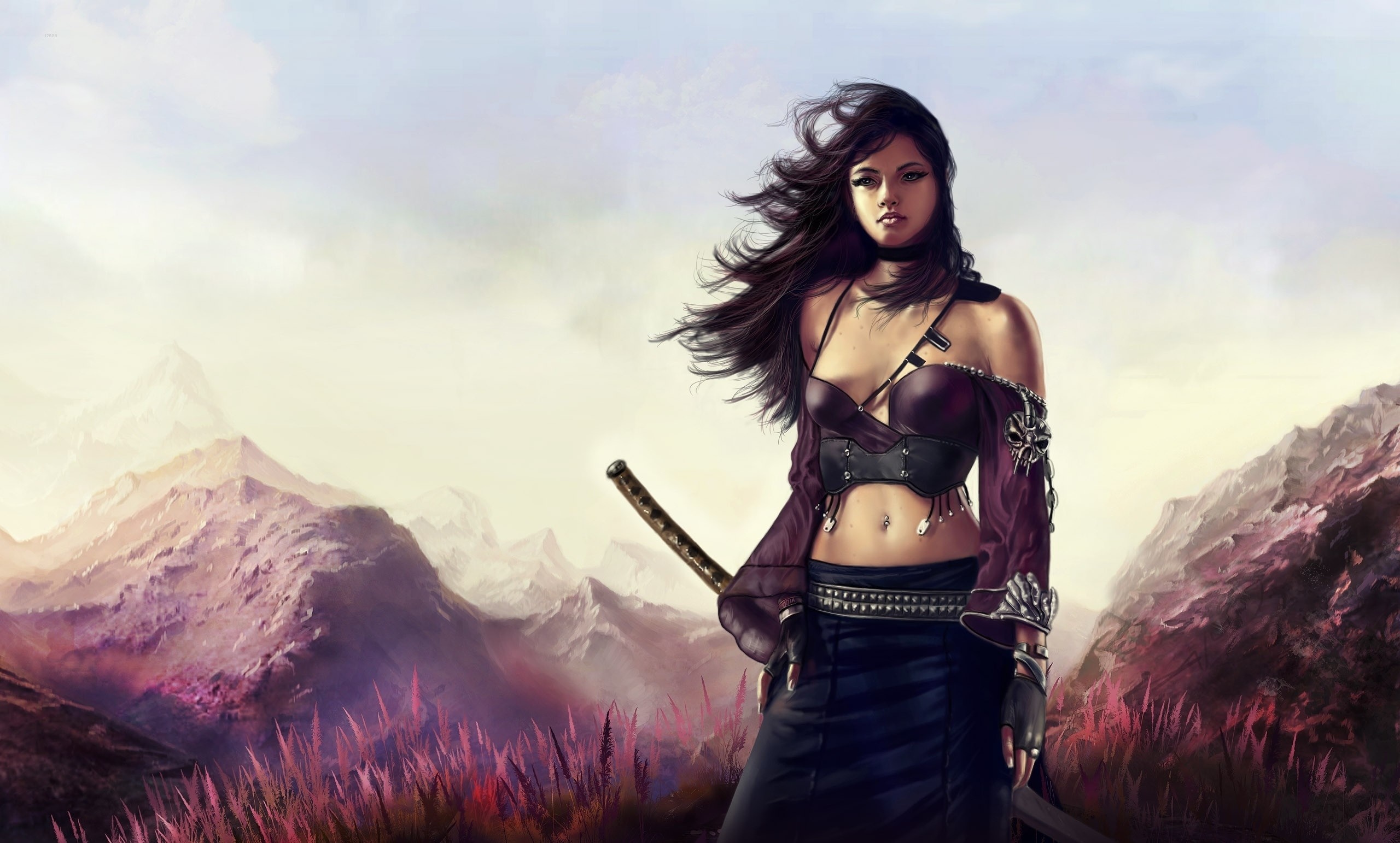 Fantasy art of a woman warrior with a katana HD Wallpaper