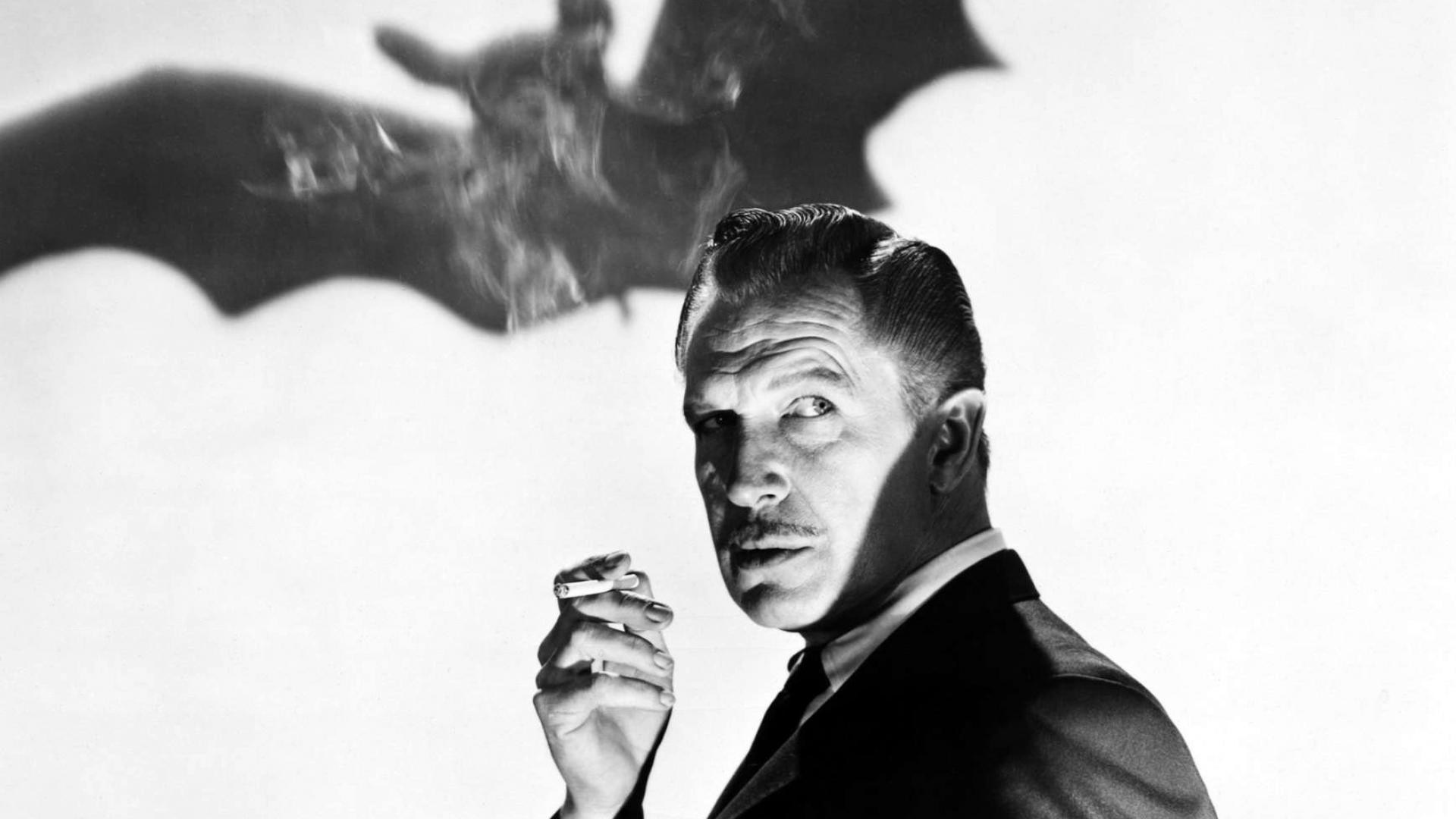 Vincent Price smoking with a bat shadow HD Wallpaper