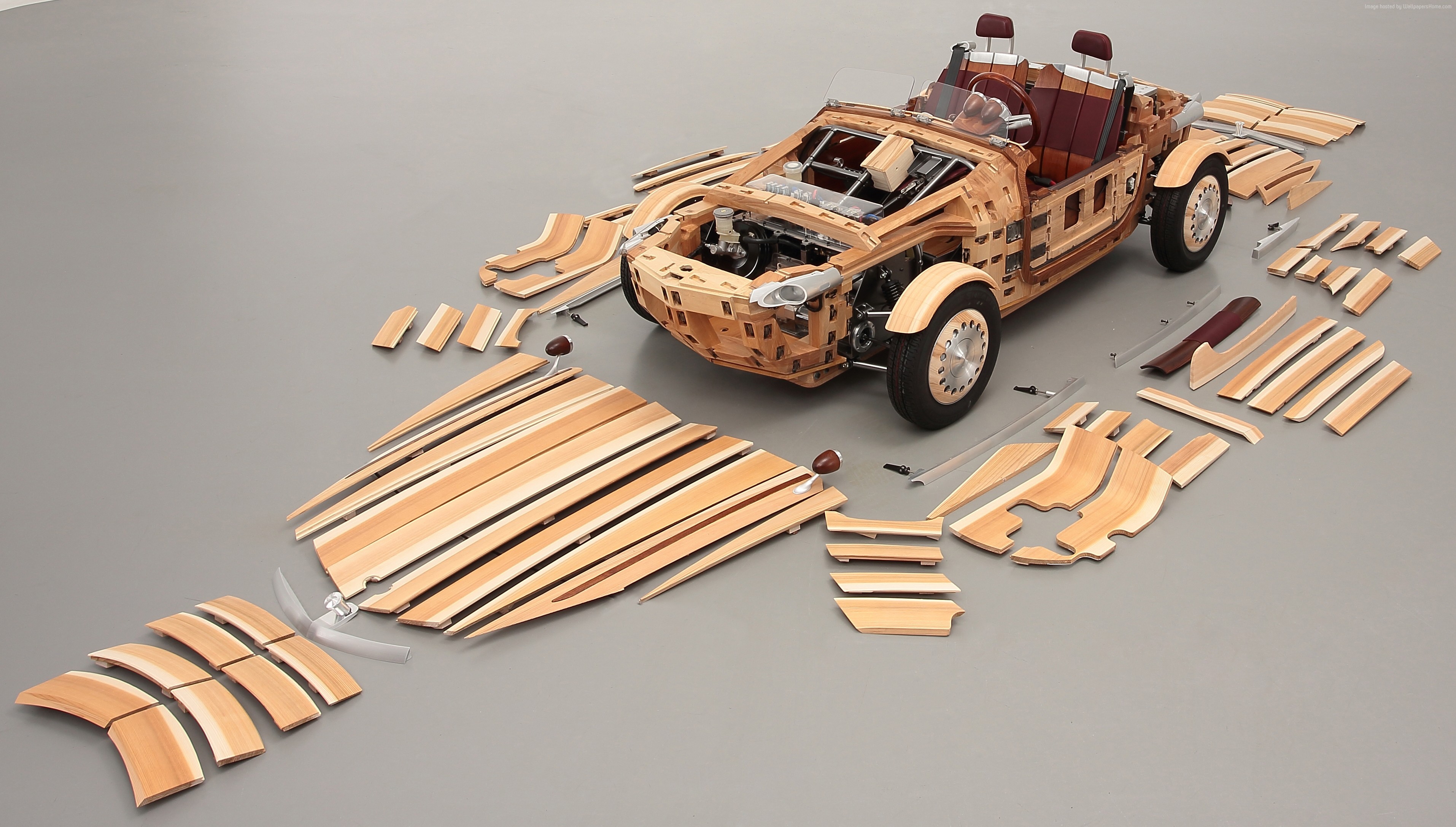 Toyota Setsuna wooden roadster disassembled at Milan Design Week HD Wallpaper