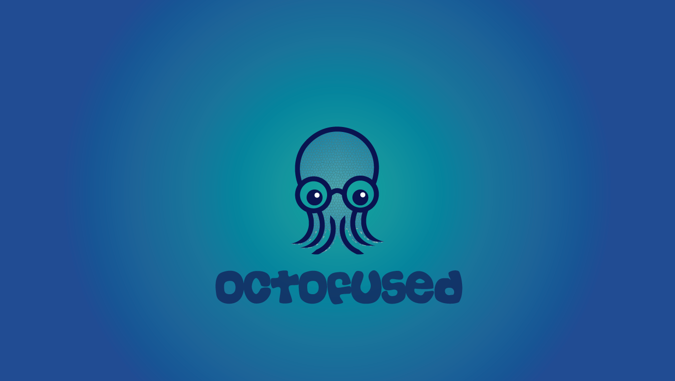 Octofused logo with cartoon octopus wearing glasses HD Wallpaper