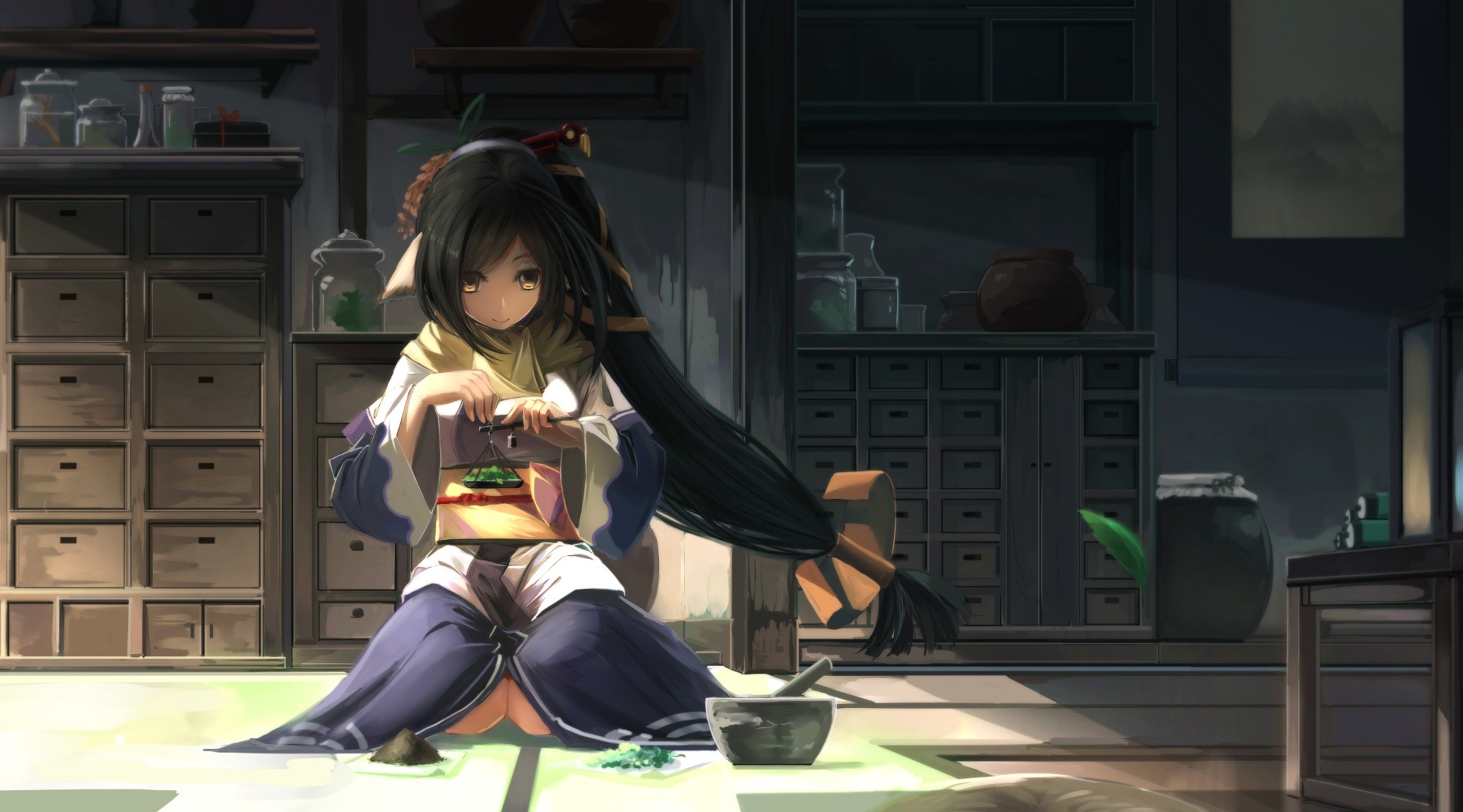 Kuon from Utawarerumono preparing ingredients HD Wallpaper