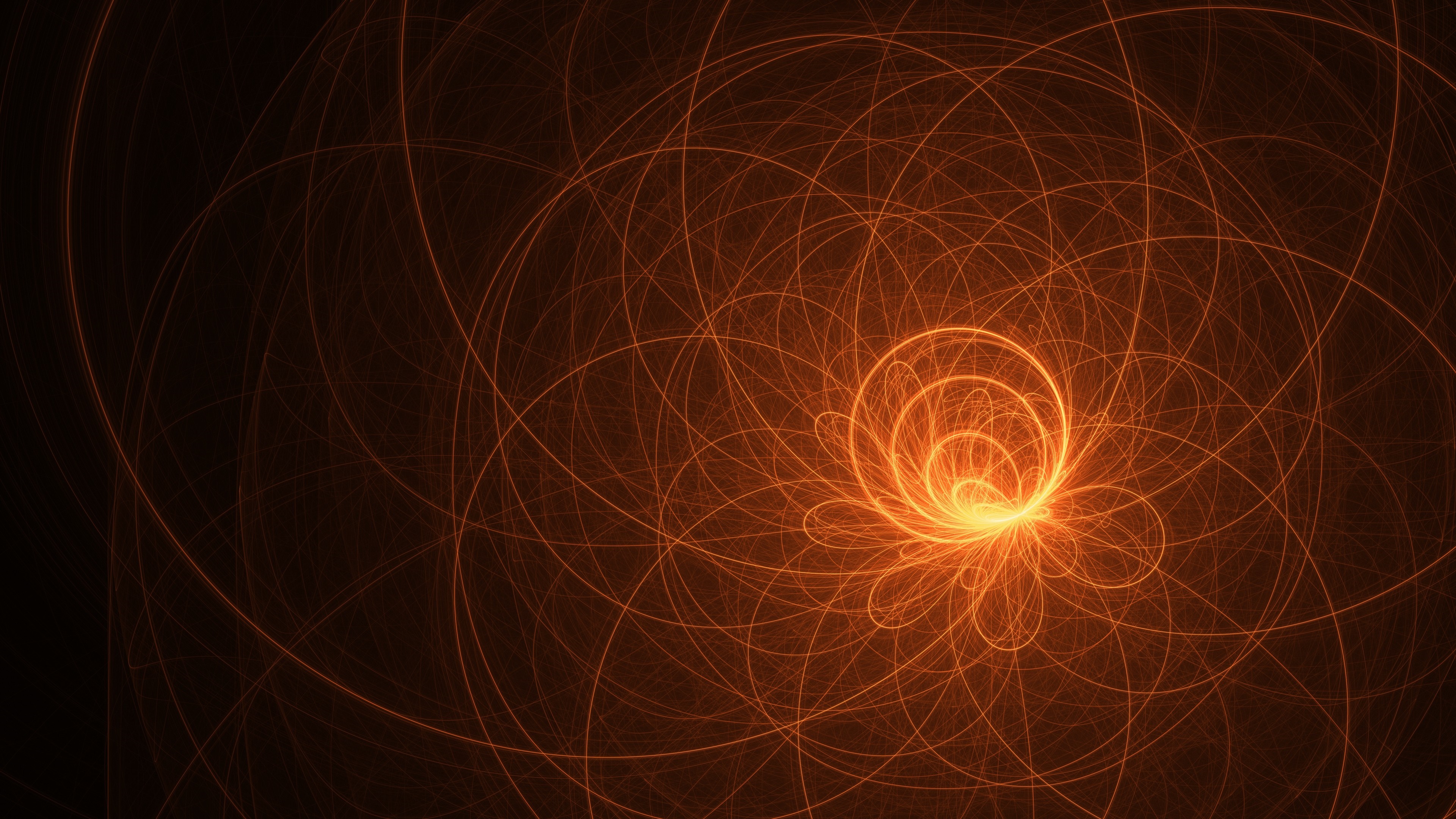 Abstract fractal art with glowing orange lines HD Wallpaper