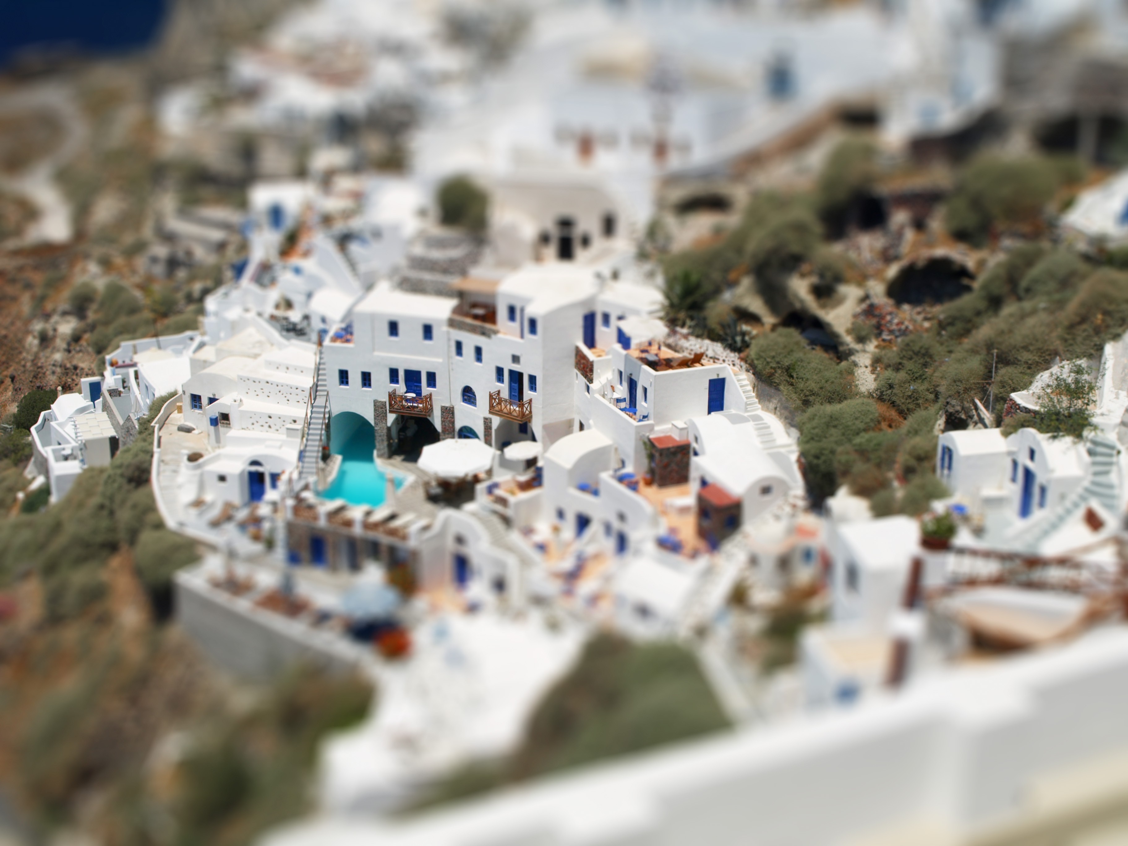 Tilt Shift Miniature Village with Blue Accents HD Wallpaper