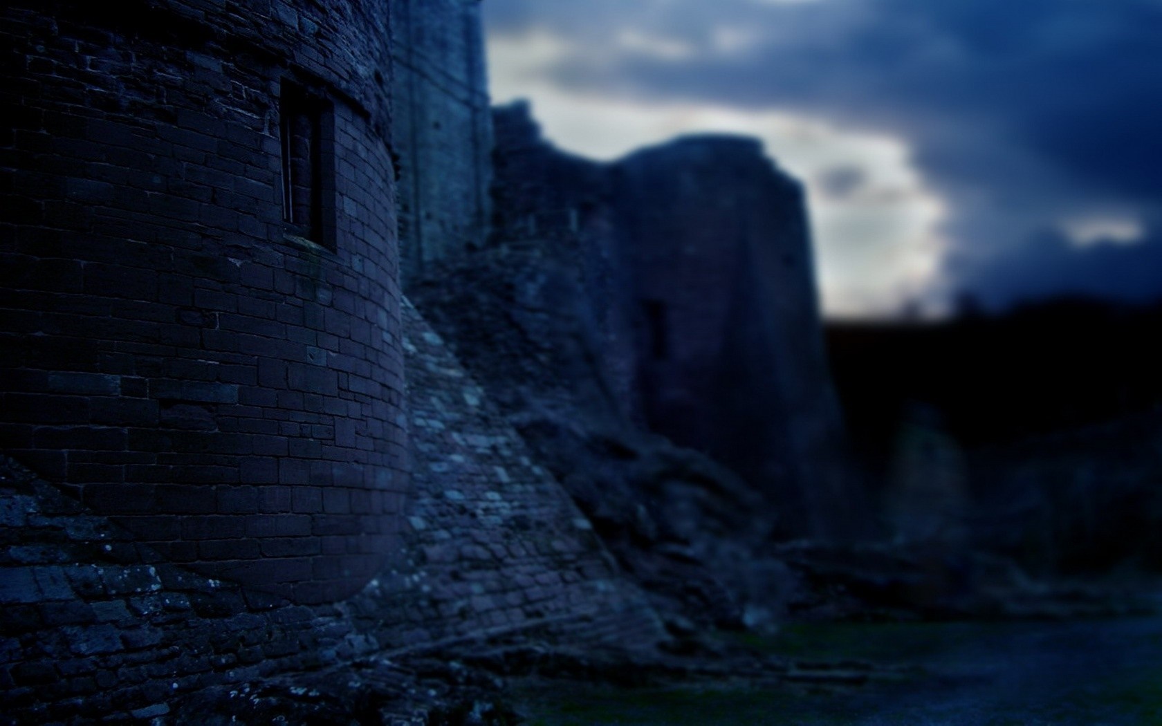 Dark castle ruins at dusk HD Wallpaper