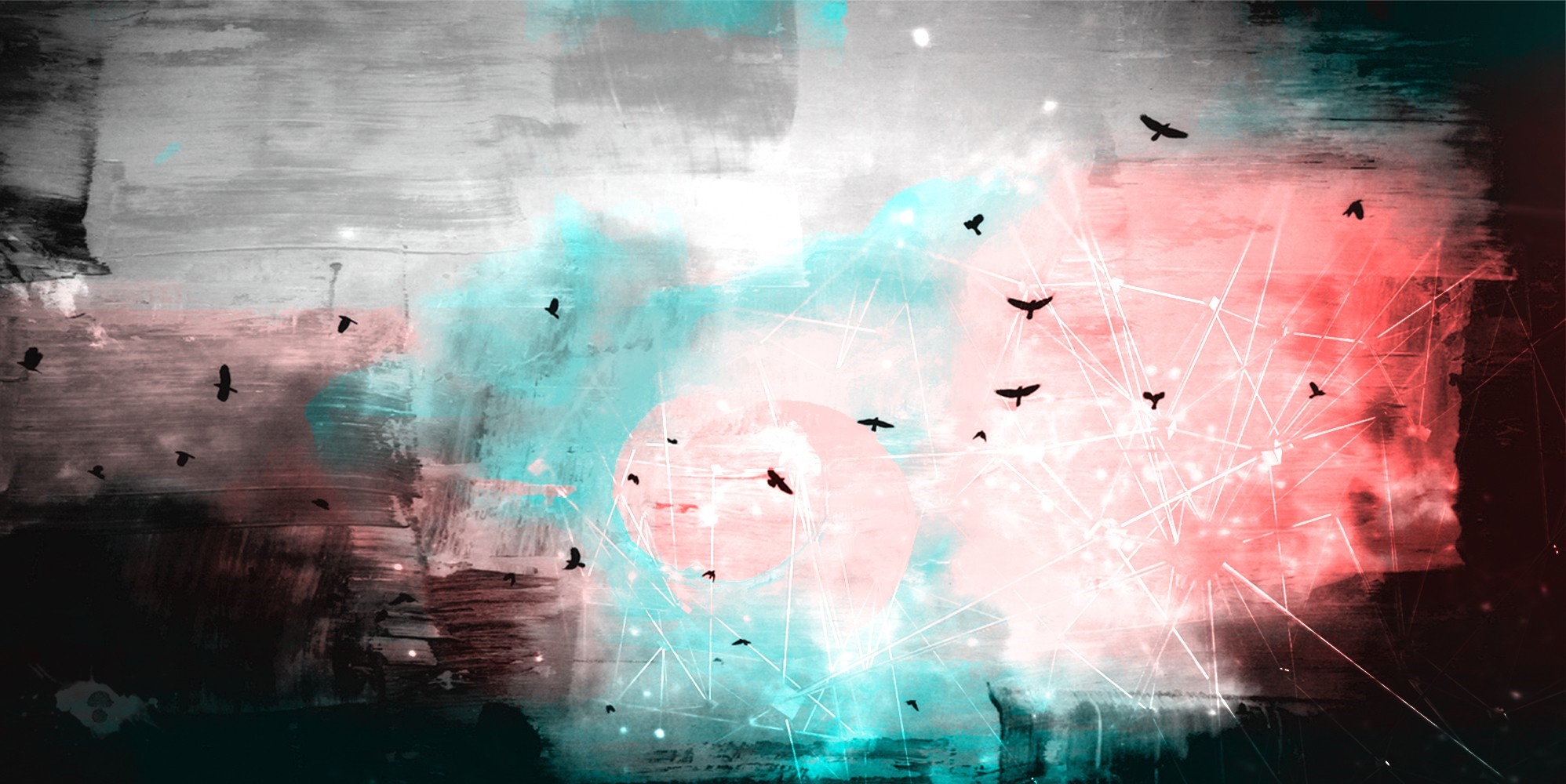 Birds flying in abstract colorful space HD Wallpaper