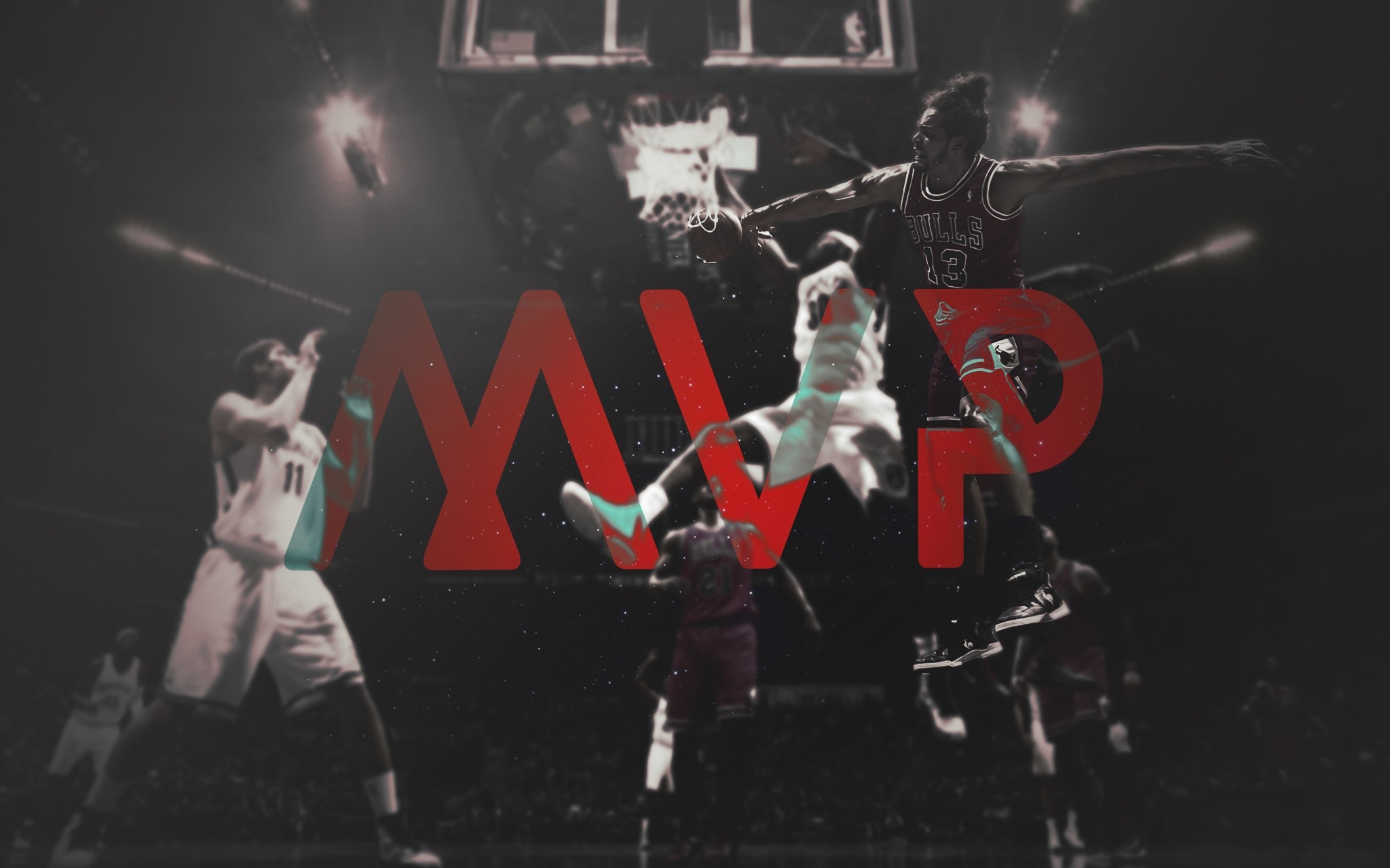 Basketball players with MVP text overlay HD Wallpaper