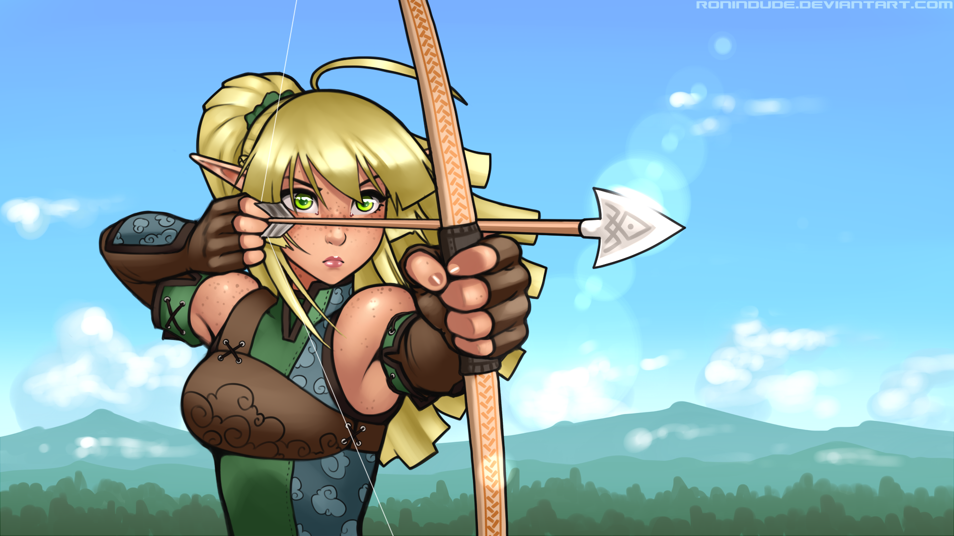 Elf archer aiming a bow and arrow HD Wallpaper