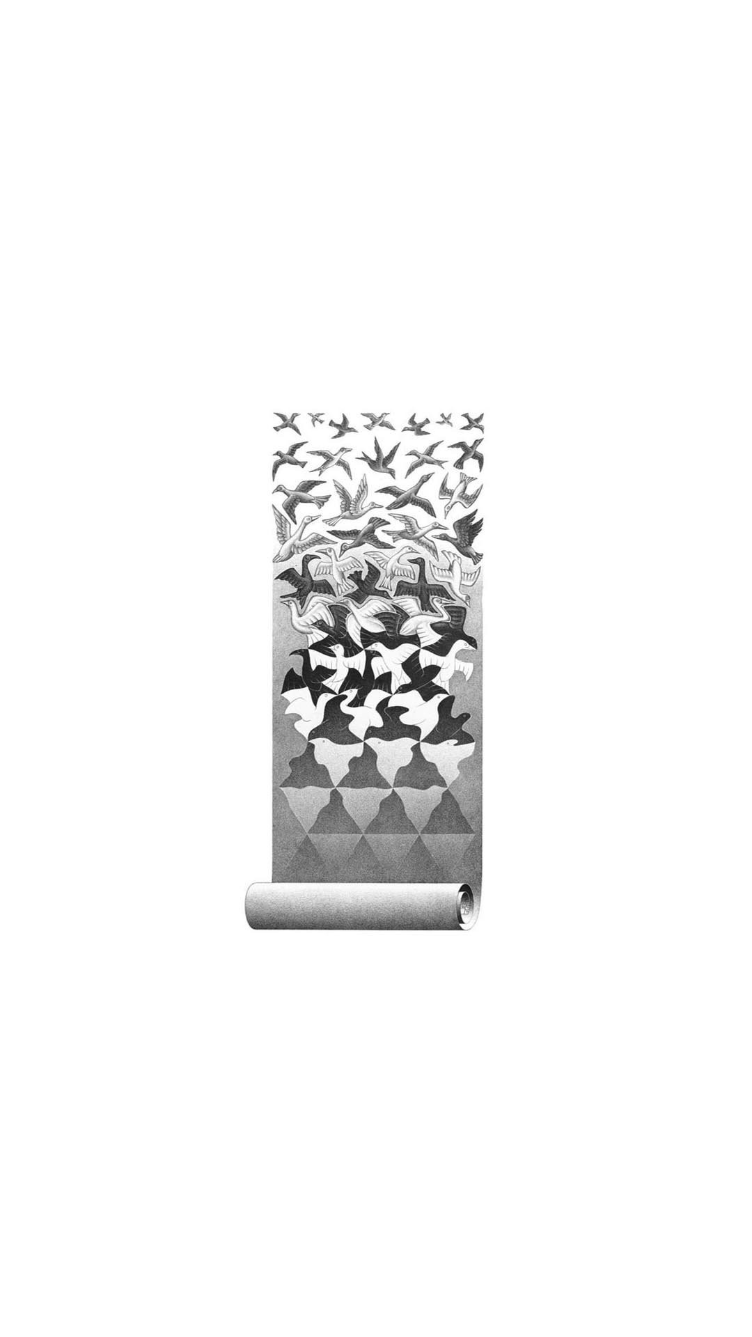 M.C. Escher's Metamorphosis II birds tiling HD Wallpaper