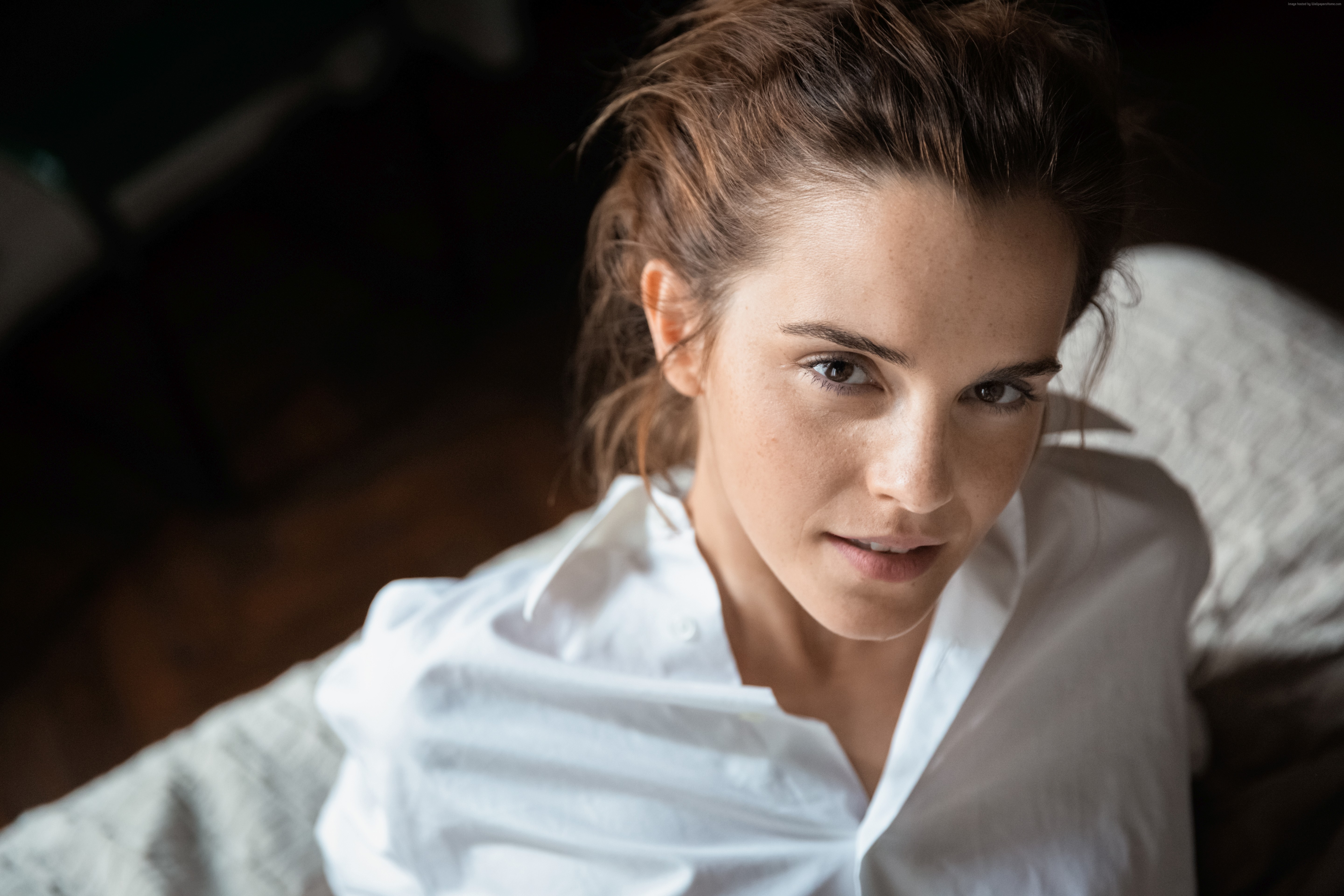 Emma Watson in white shirt HD Wallpaper