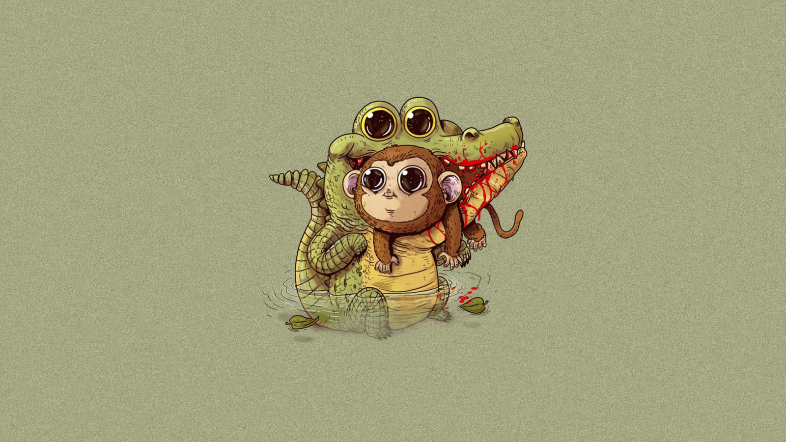 Cartoon alligator eating a monkey HD Wallpaper