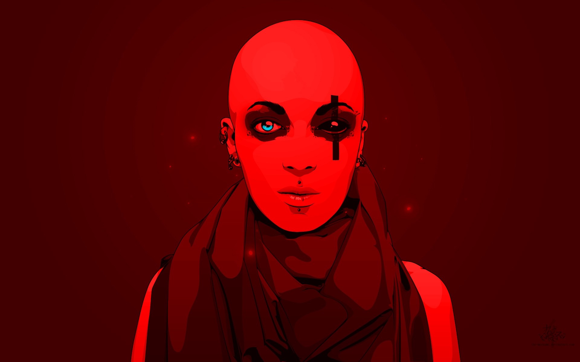 Illustration of a bald woman with striking makeup HD Wallpaper