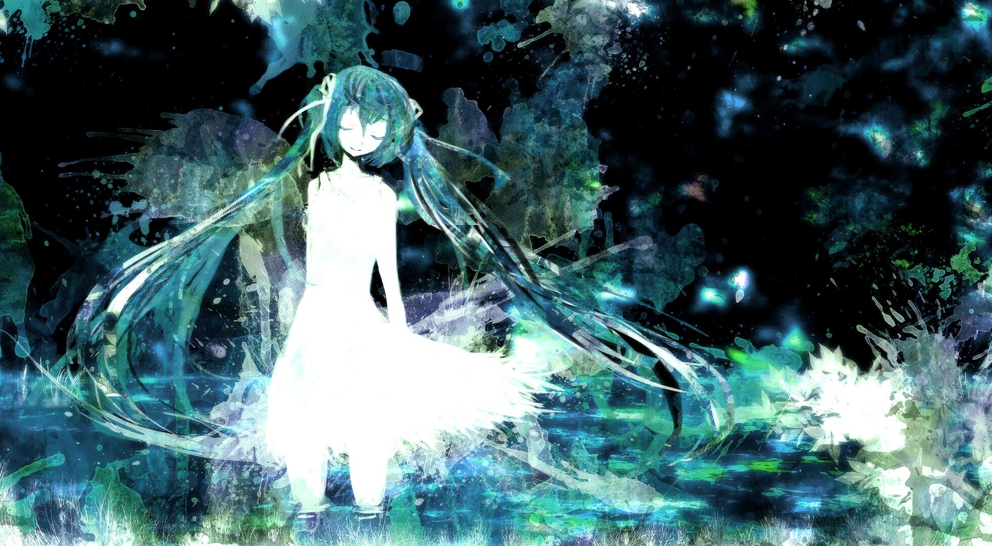 Hatsune Miku from Vocaloid in abstract art style HD Wallpaper