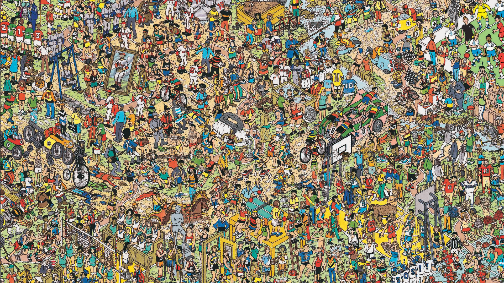 Where's Waldo? A crowded outdoor scene with many people. HD Wallpaper