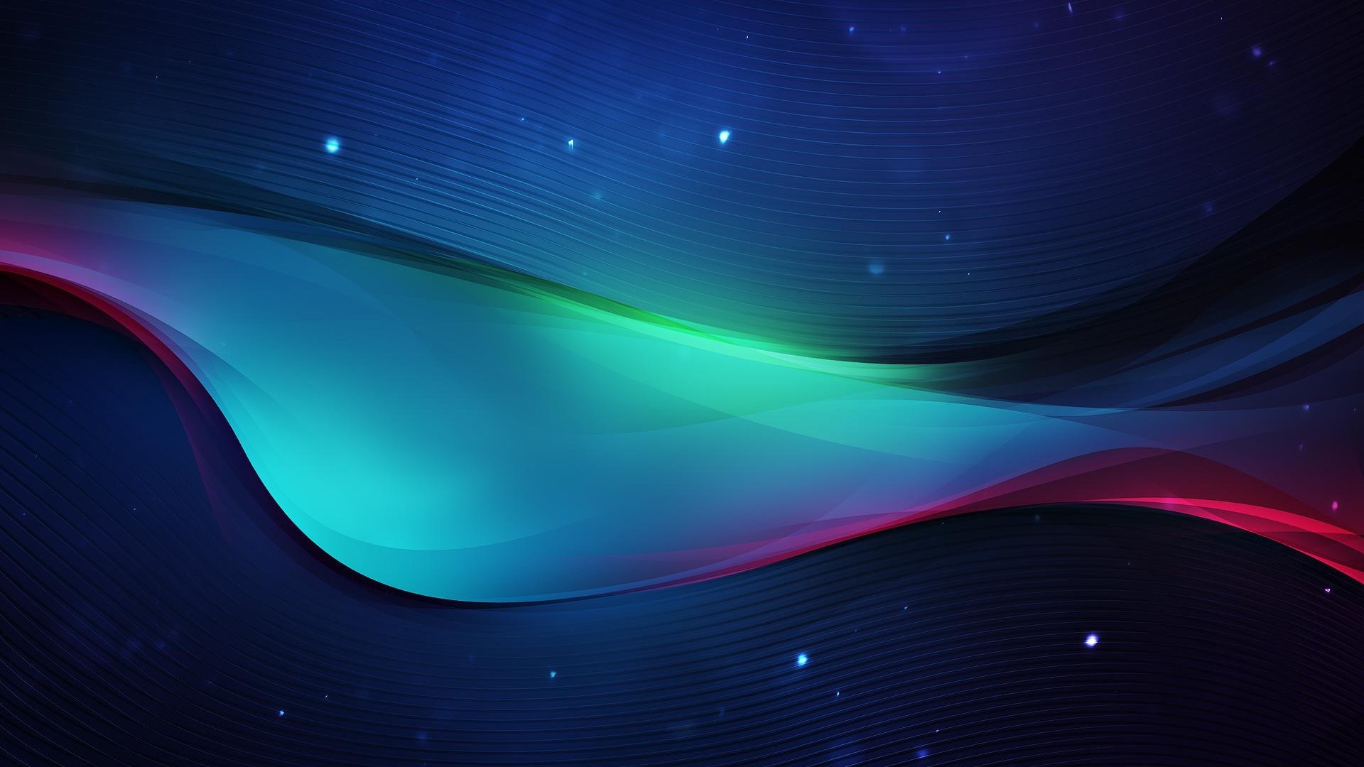 Abstract blue and teal wave with pink and green accents HD Wallpaper