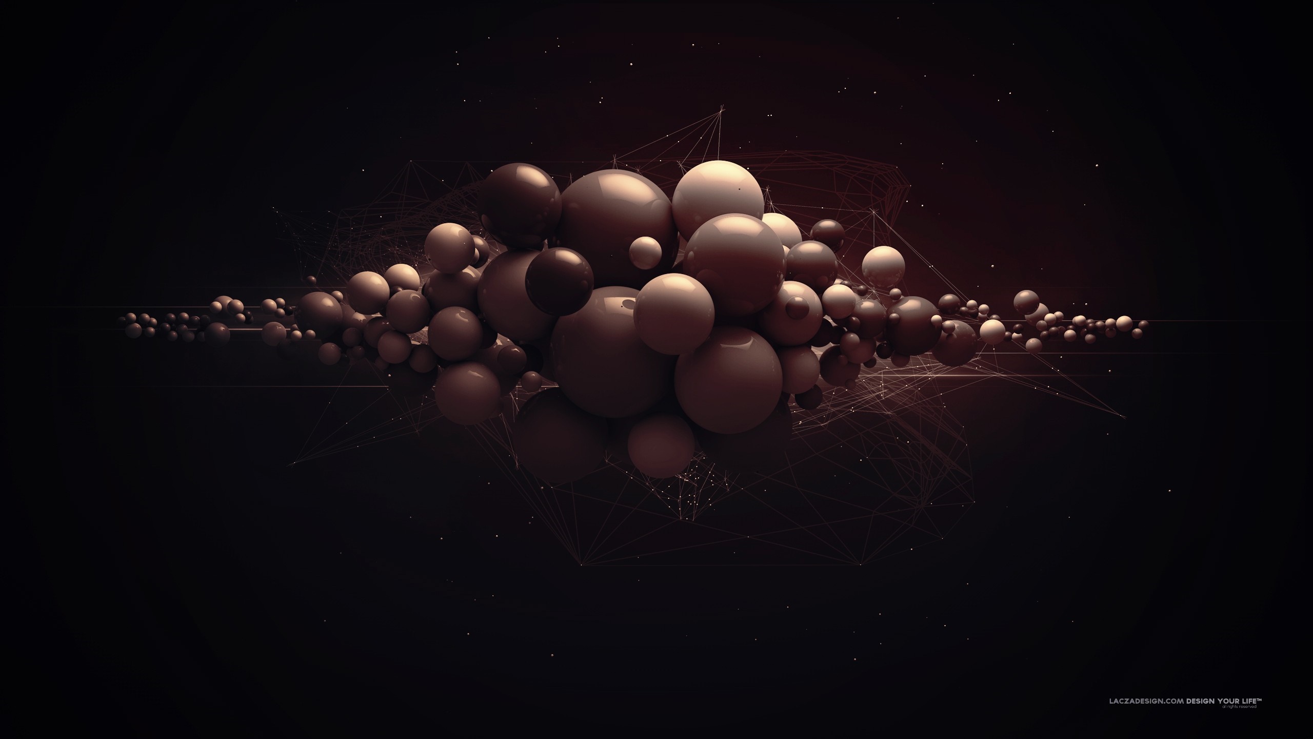 Abstract spheres and network structure on dark background HD Wallpaper
