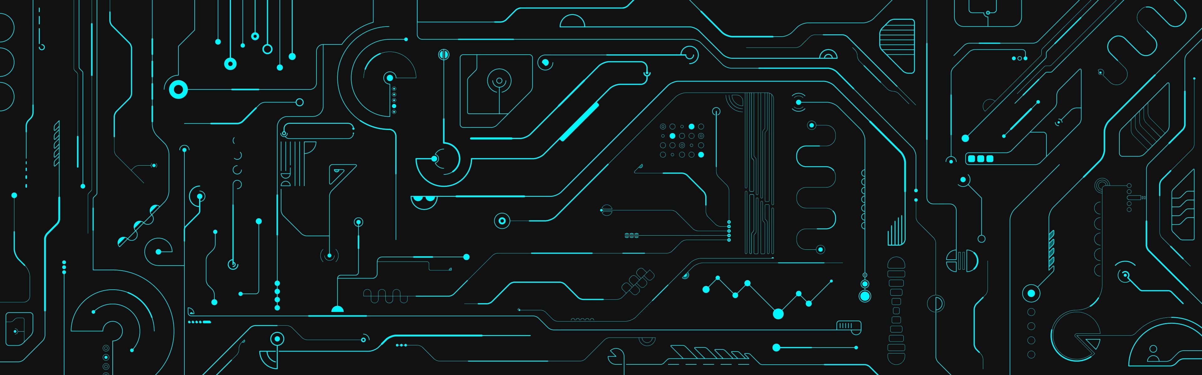 Abstract digital art of blue circuit board lines on black background HD Wallpaper