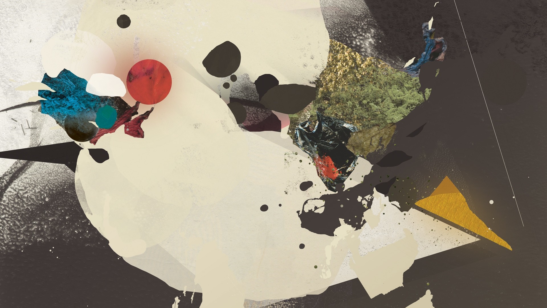 Abstract digital art with paint splatters and geometric shapes HD Wallpaper
