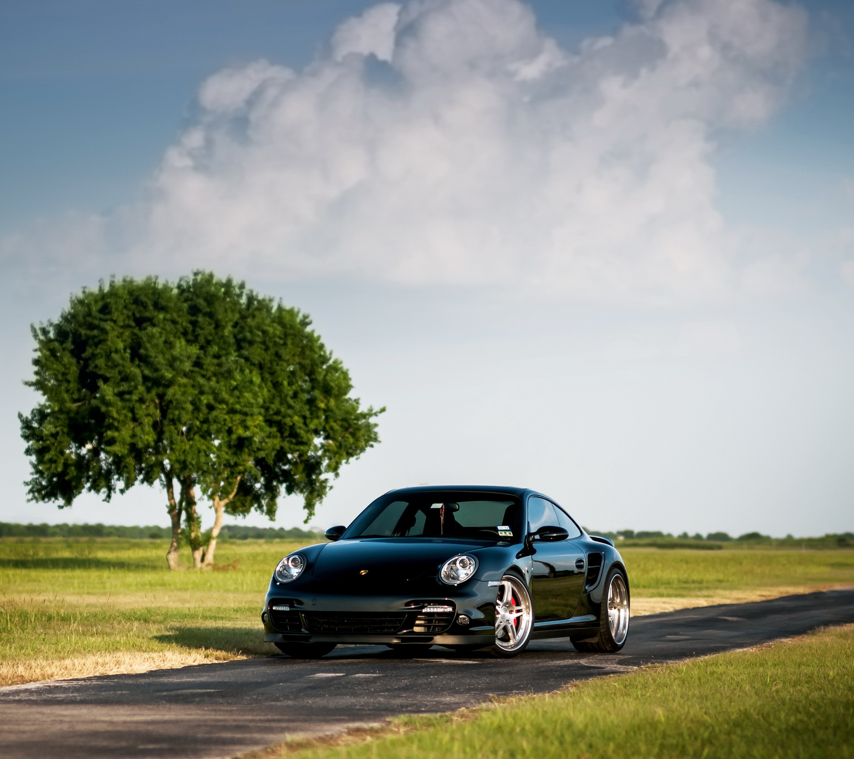 Black Porsche 911 Turbo on a Country Road HD Wallpaper