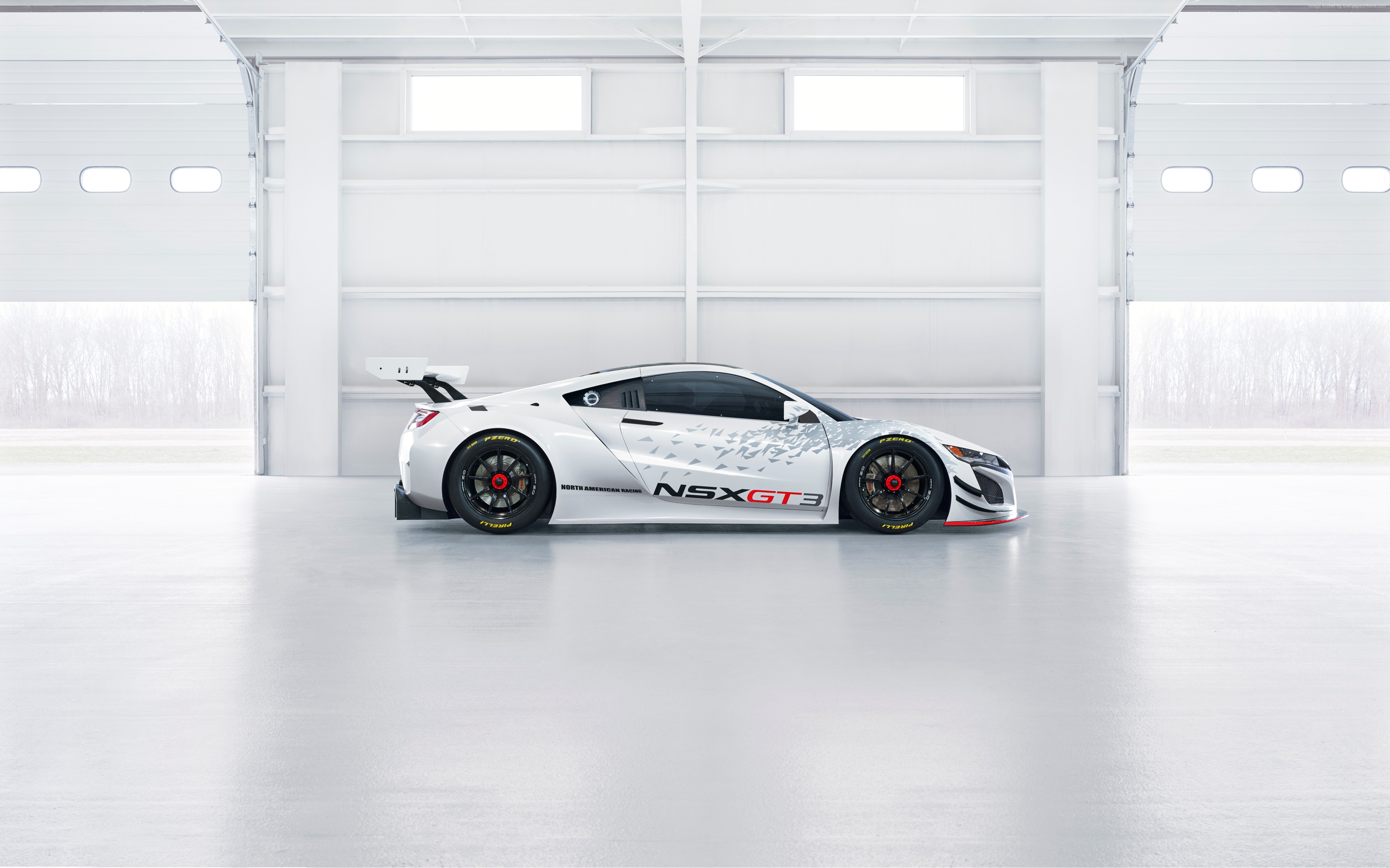 White Acura NSX GT3 race car in garage HD Wallpaper